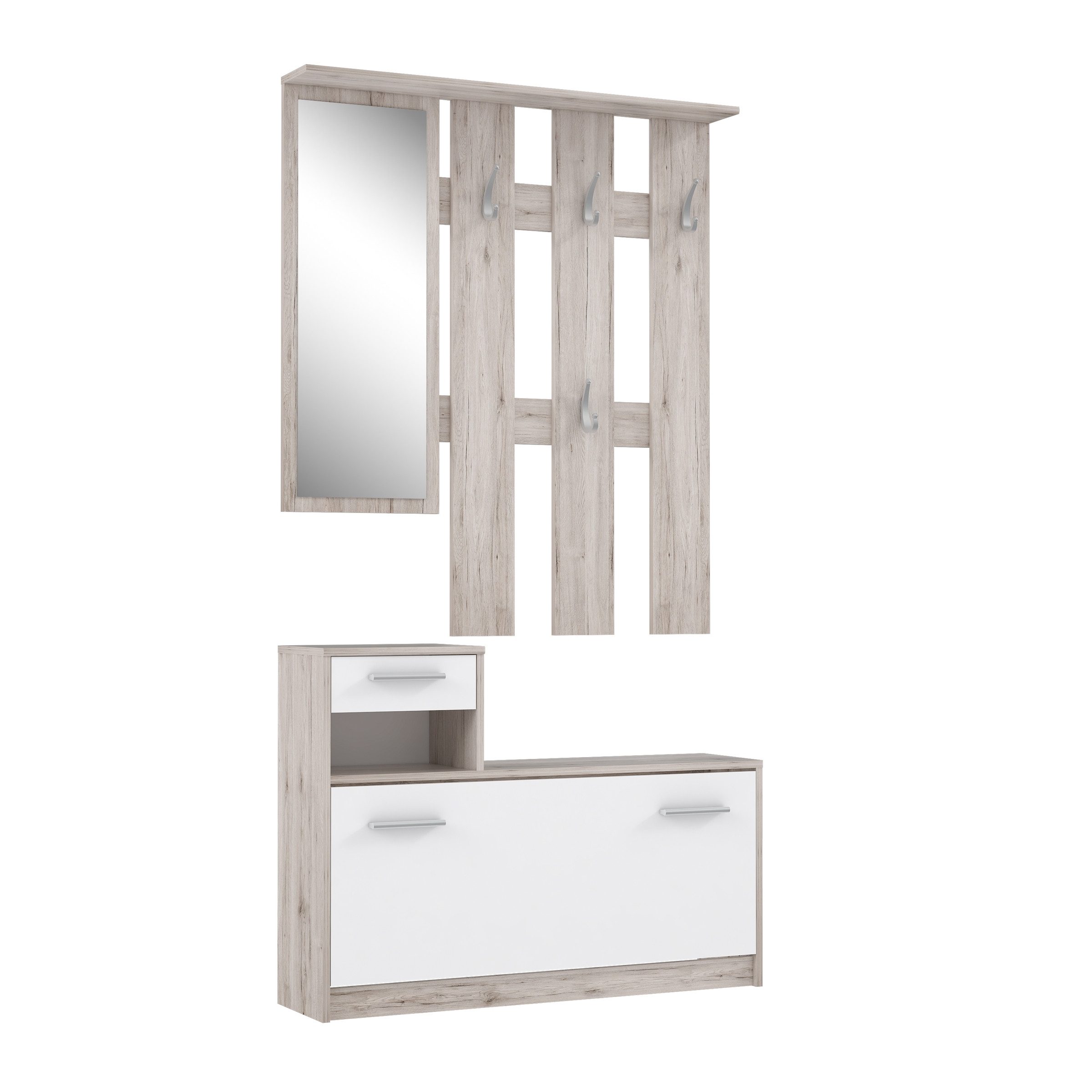 FORTE Garderoben-Set (2-teilig) in Weiss/Sandeiche Dekor - 97,5x180x25cm (BxHxT)