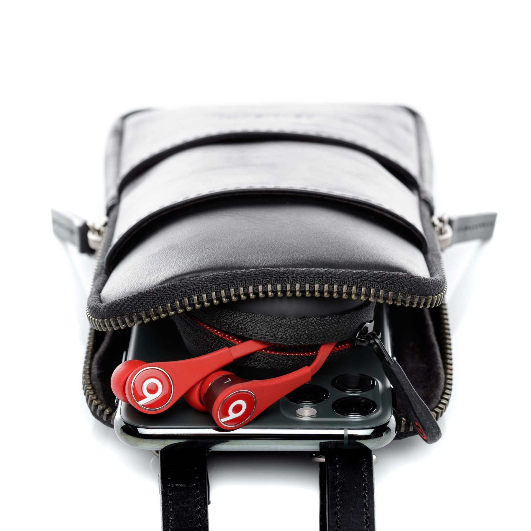 FEYNSINN Bauchtasche echt Leder iPhone XS schwarz, Handytasche iPhone XS echt Leder Unisex, Umhängetasche schwarz