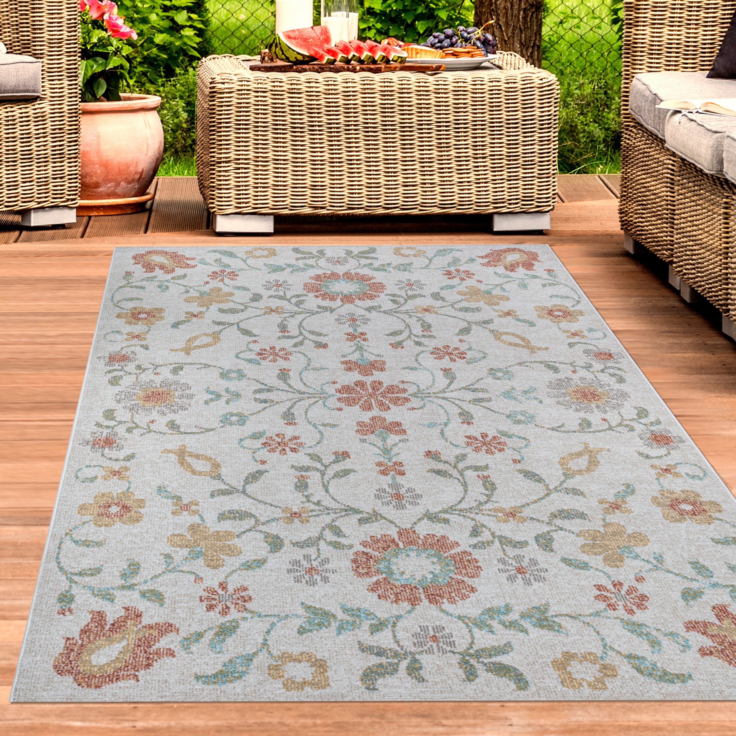 Carpetia Outdoorteppich In- und Outdoor, rechteckig, Höhe: 5 mm, mit orientalischem Vintage-Ornamentmuster