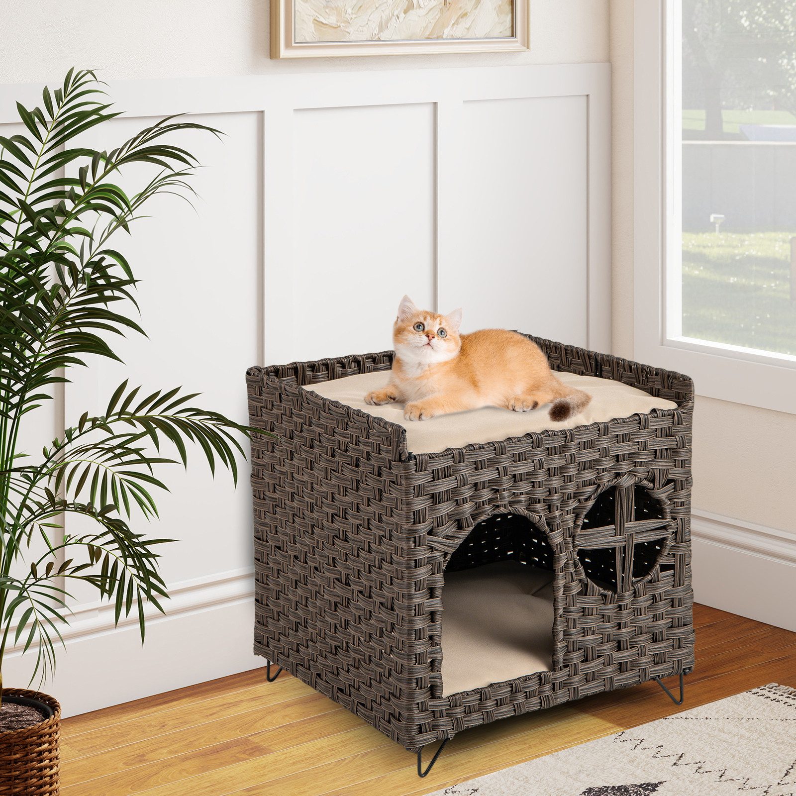 COSTWAY Tierhaus, Katzenhaus, Klappbar, 2 Etagen Katzenbett