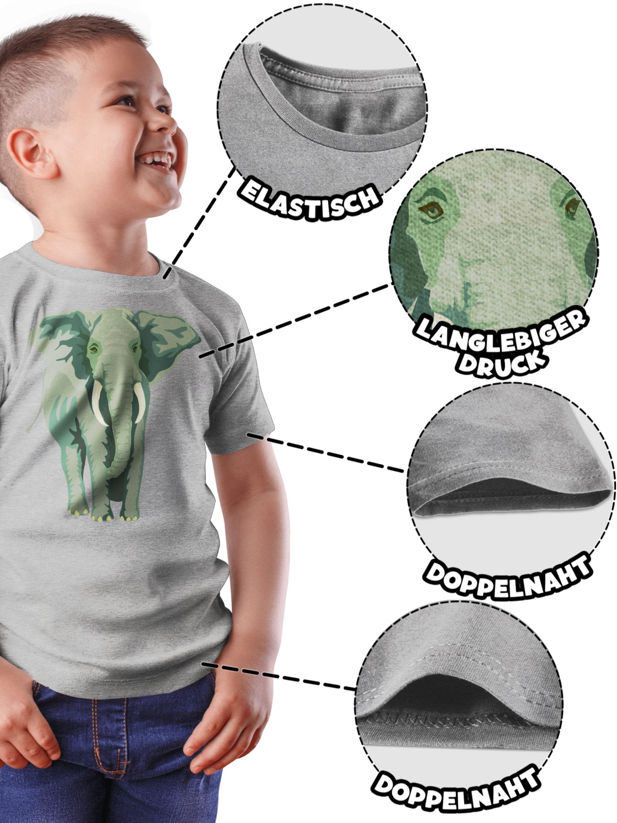 Elefant Shirtracer T-Shirt meliert Grau Animal Print 2 Tiermotiv