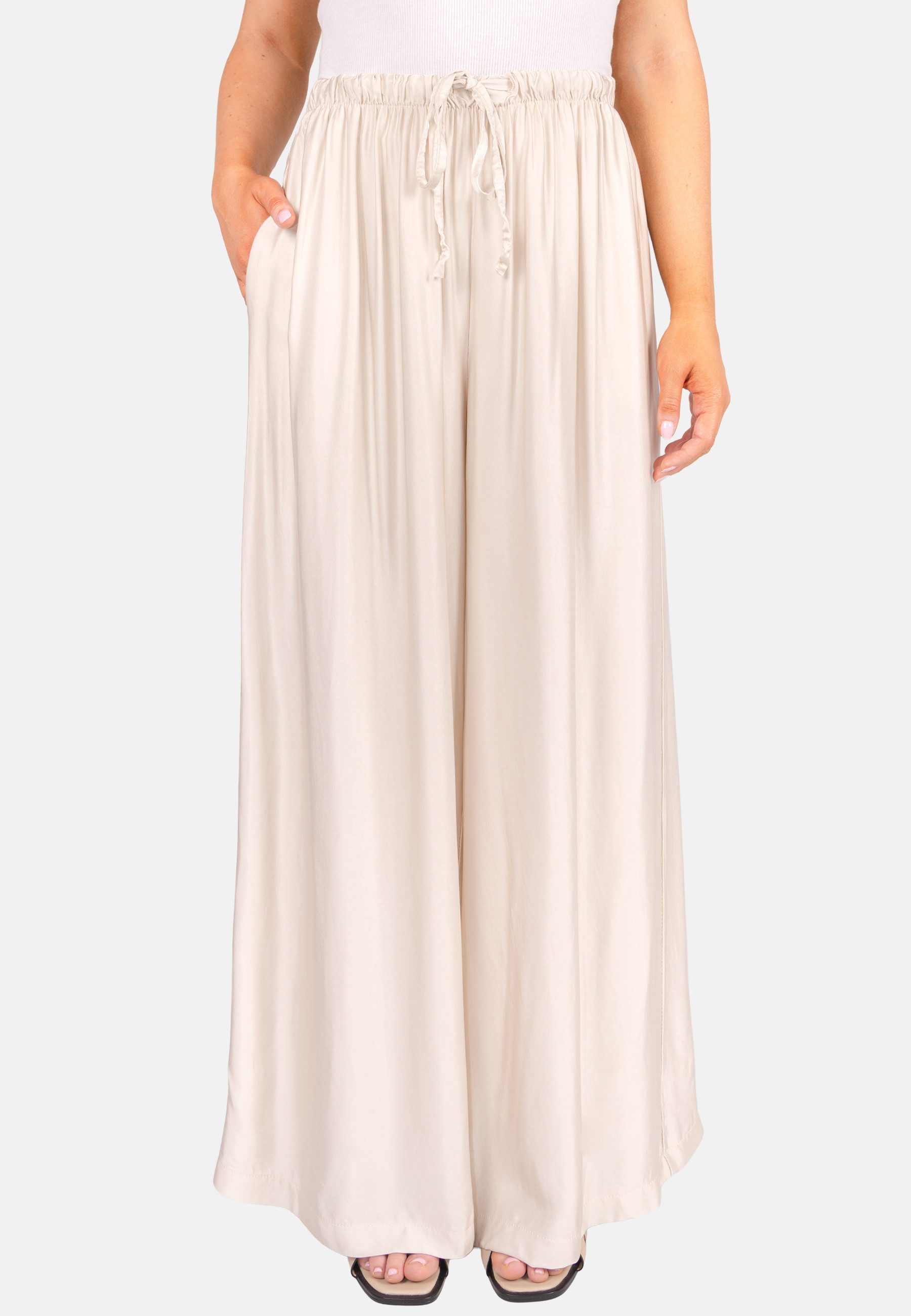 Seasons of April Palazzohose BIANCA (1-tlg) Satinhose Damen Weit Palazzo Glänzend Marlenehose Amora Bindeband