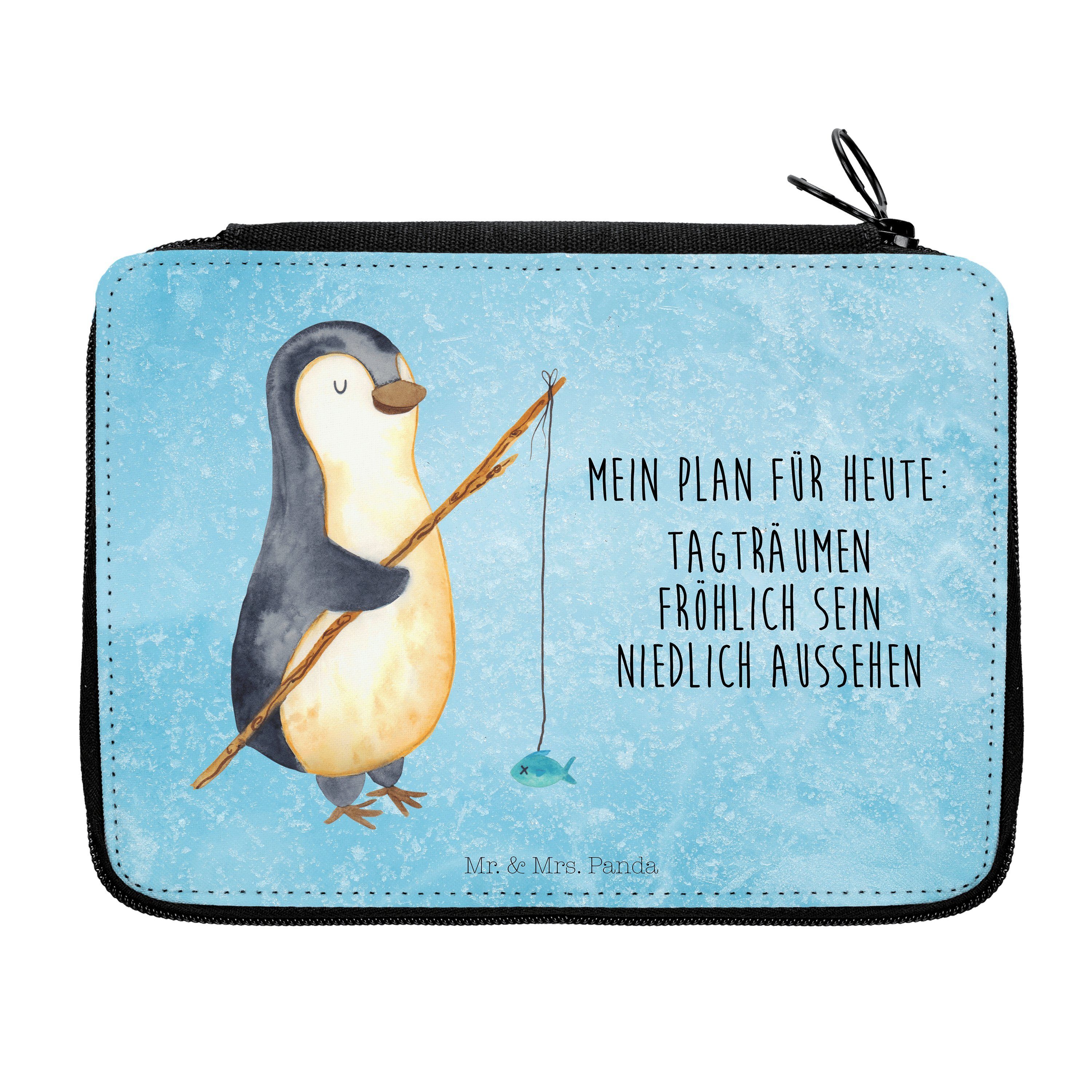 Mr. & Mrs. Panda Federmäppchen Pinguin Angler - Eisblau - Geschenk, Schülerin, Stifterolle, Seevogel, (1-tlg) | Federmäppchen