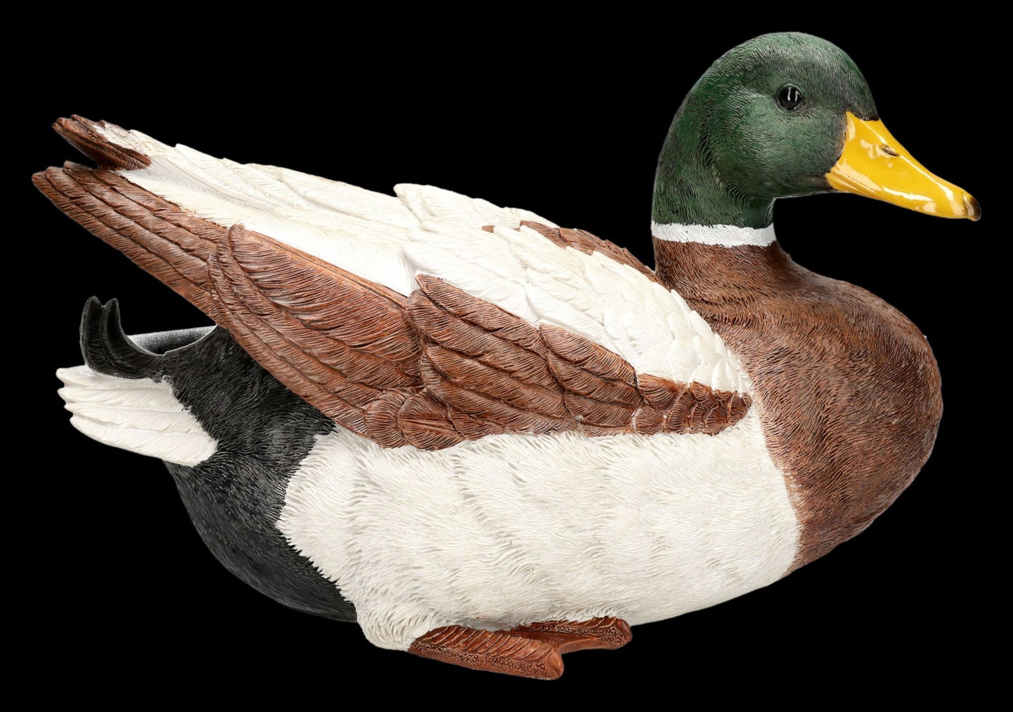 Figuren Shop GmbH Gartenfigur Gartenfigur Ente Stockente Erpel liegend Teich Figur 29 cm Dekofigur