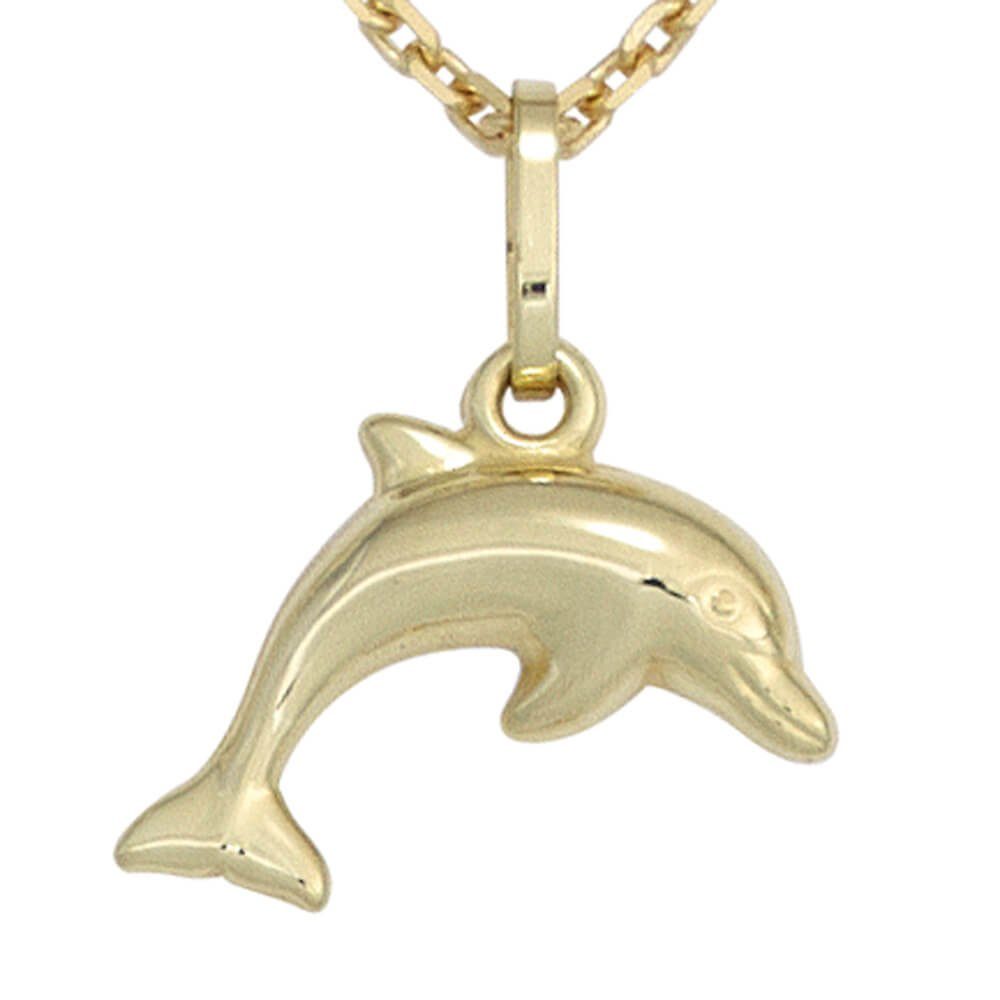 Schmuck Krone Kettenanhänger Anhänger Halsschmuck 333 Gold 333 Kinder, Gold Gelbgold Delphinchen Delfin aus