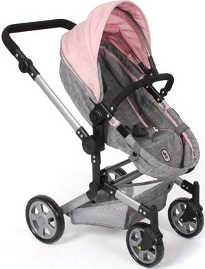 CHIC2000 Kombi-Puppenwagen Linus, Melange Grau-Rosa, (Set), mit Babywanne und Autositz