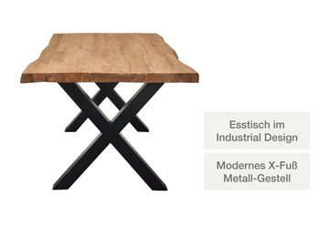 LC Home Esstisch massiver Baumkanten Holztisch Akazienholz Massivholz Industrial Design (Set, 1 Tisch)
