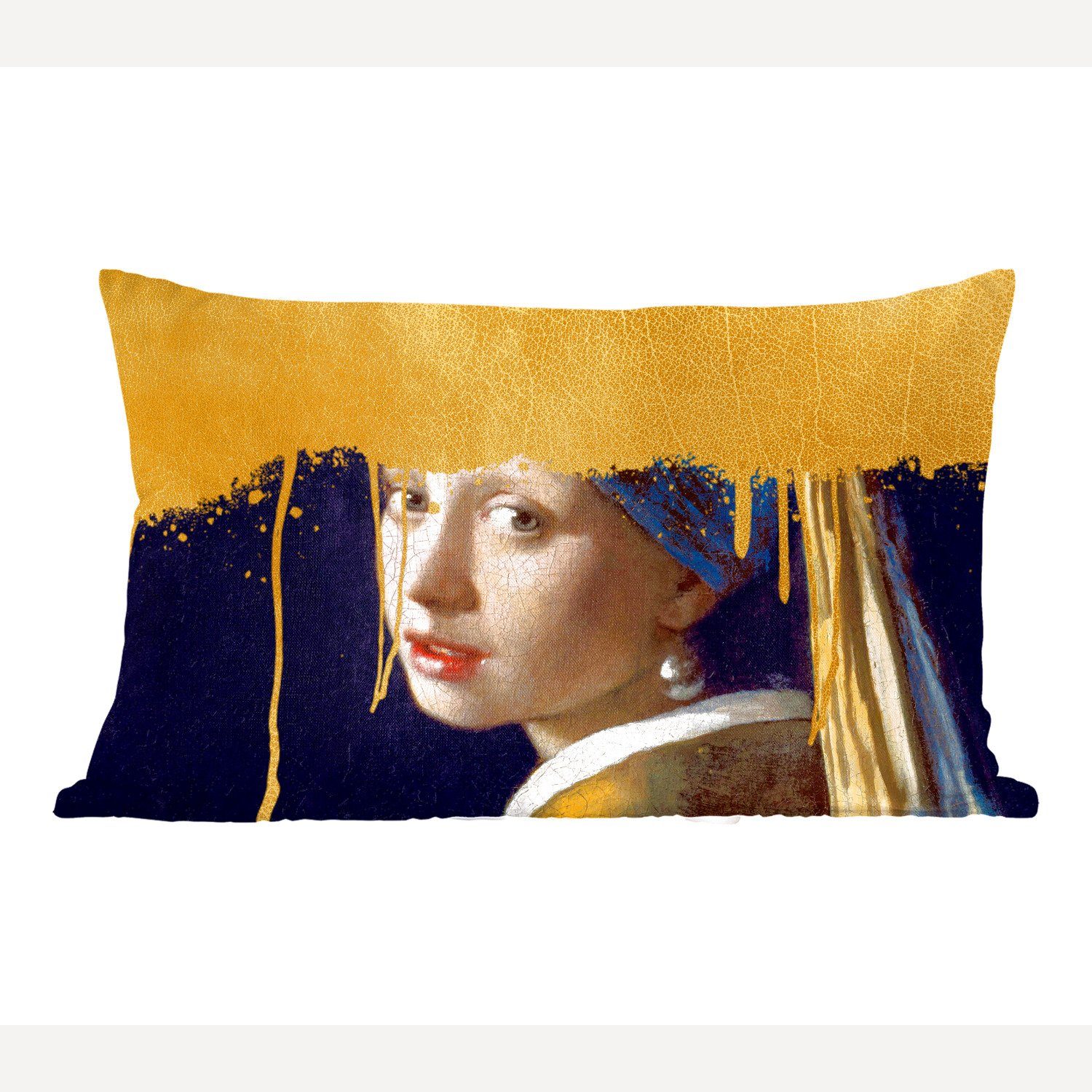 MuchoWow Dekokissen Mädchen mit einem Perlenohrring - Gold - Vermeer, Wohzimmer Dekoration, Zierkissen, Dekokissen mit Füllung, Schlafzimmer