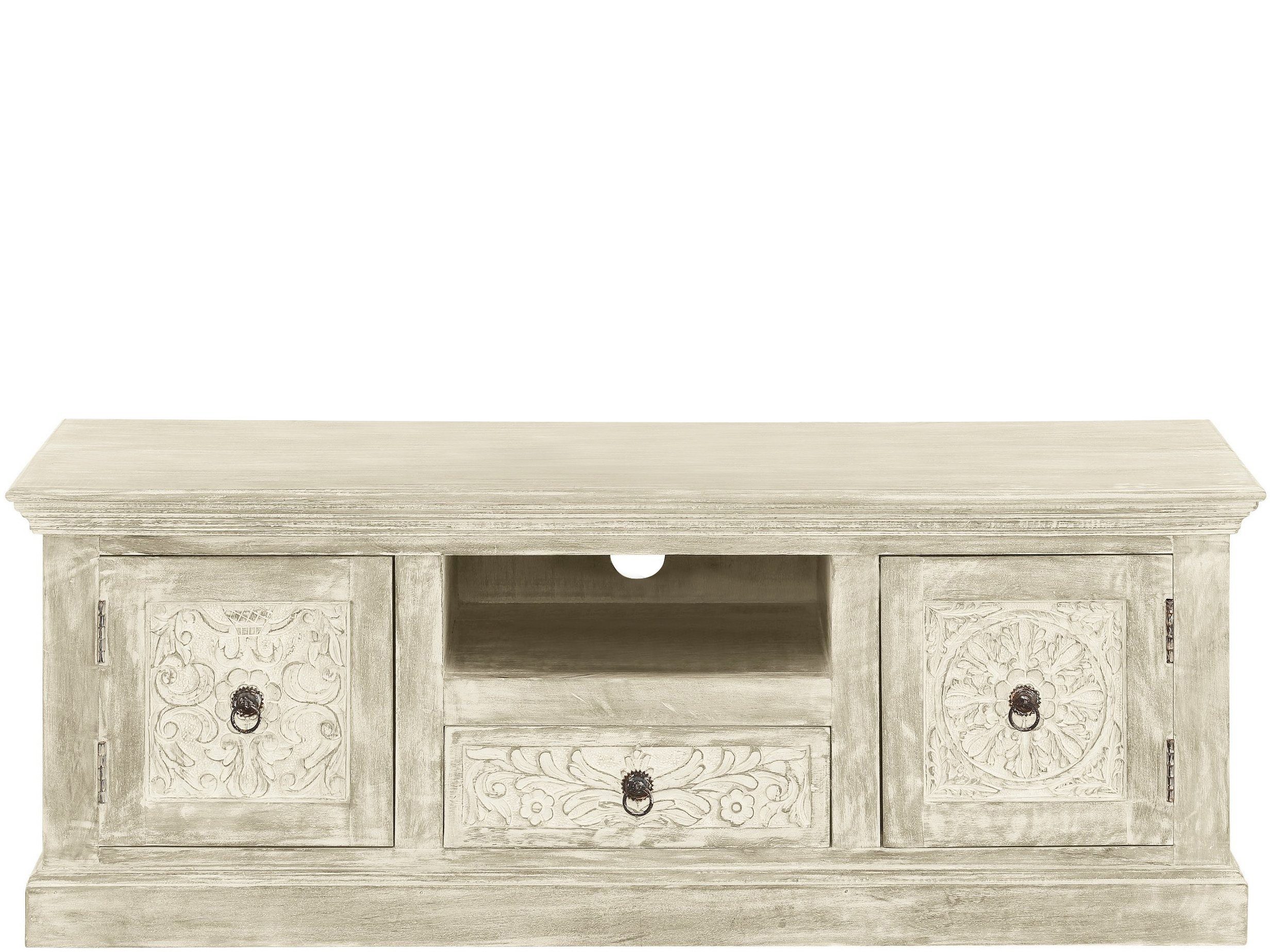 loft24 Lowboard Hiran, Fernsehschrank mit Kabelkanal, 2 Türen, 1 Schublade, Mangoholz