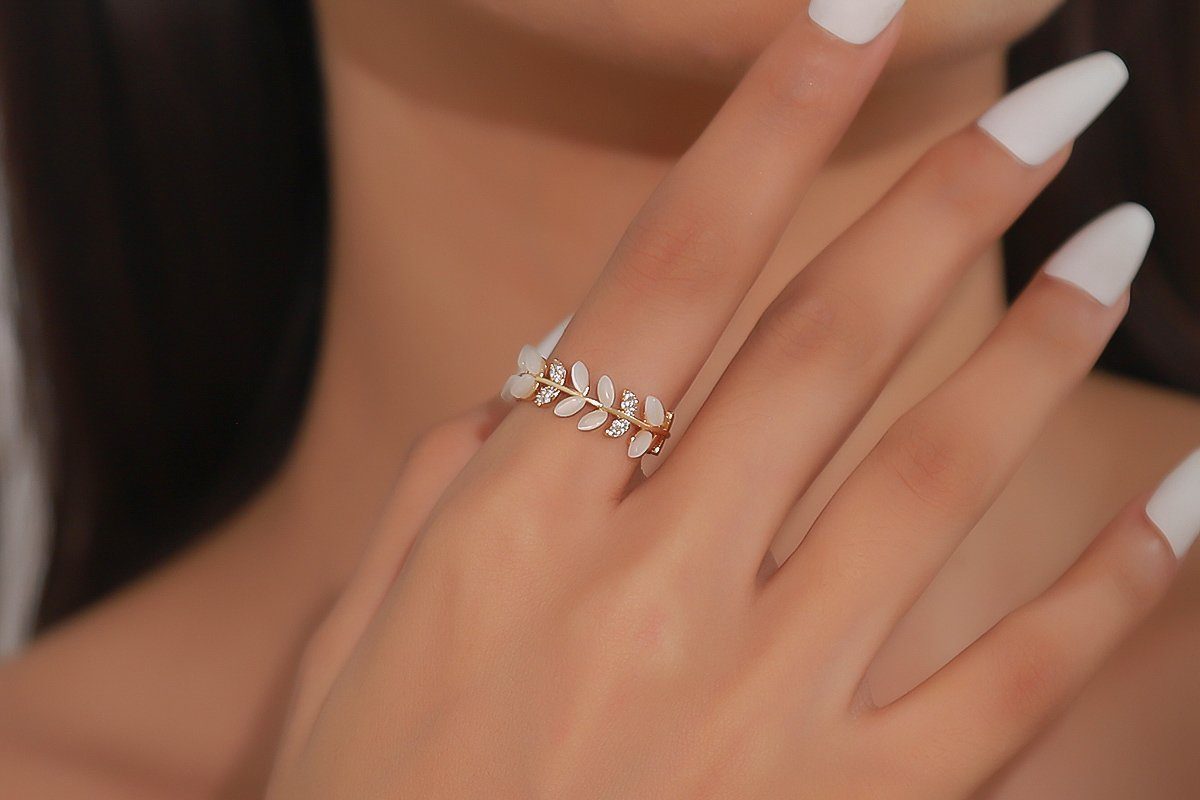 Eyecatcher Fingerring Offener Lorbeerkranz Ring mit Zirkonia Gold One Size, günstig online kaufen