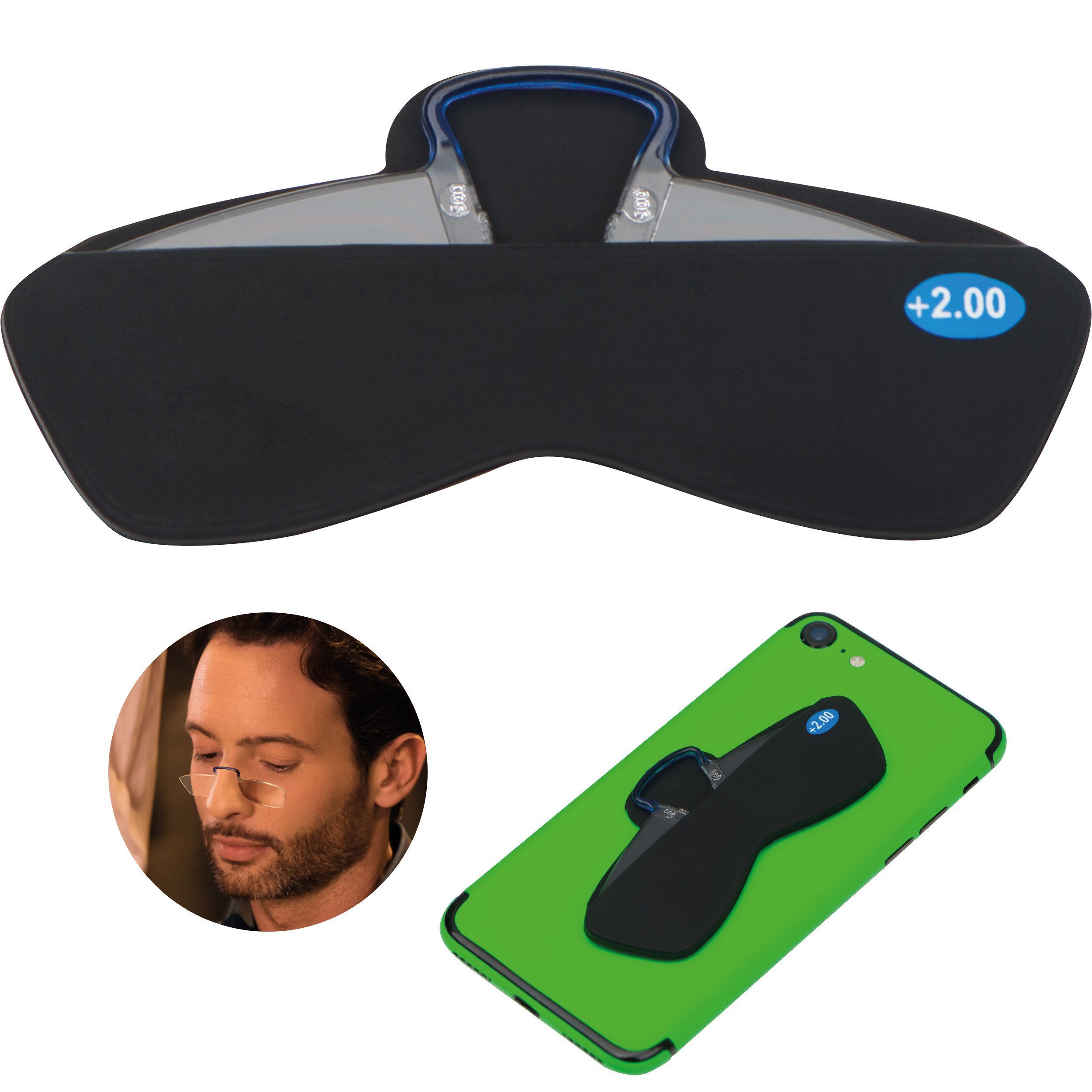 Easy Gifts Lesebrille Silikontasche mit Sehhilfe Stärke +2.00 / Lesebrille