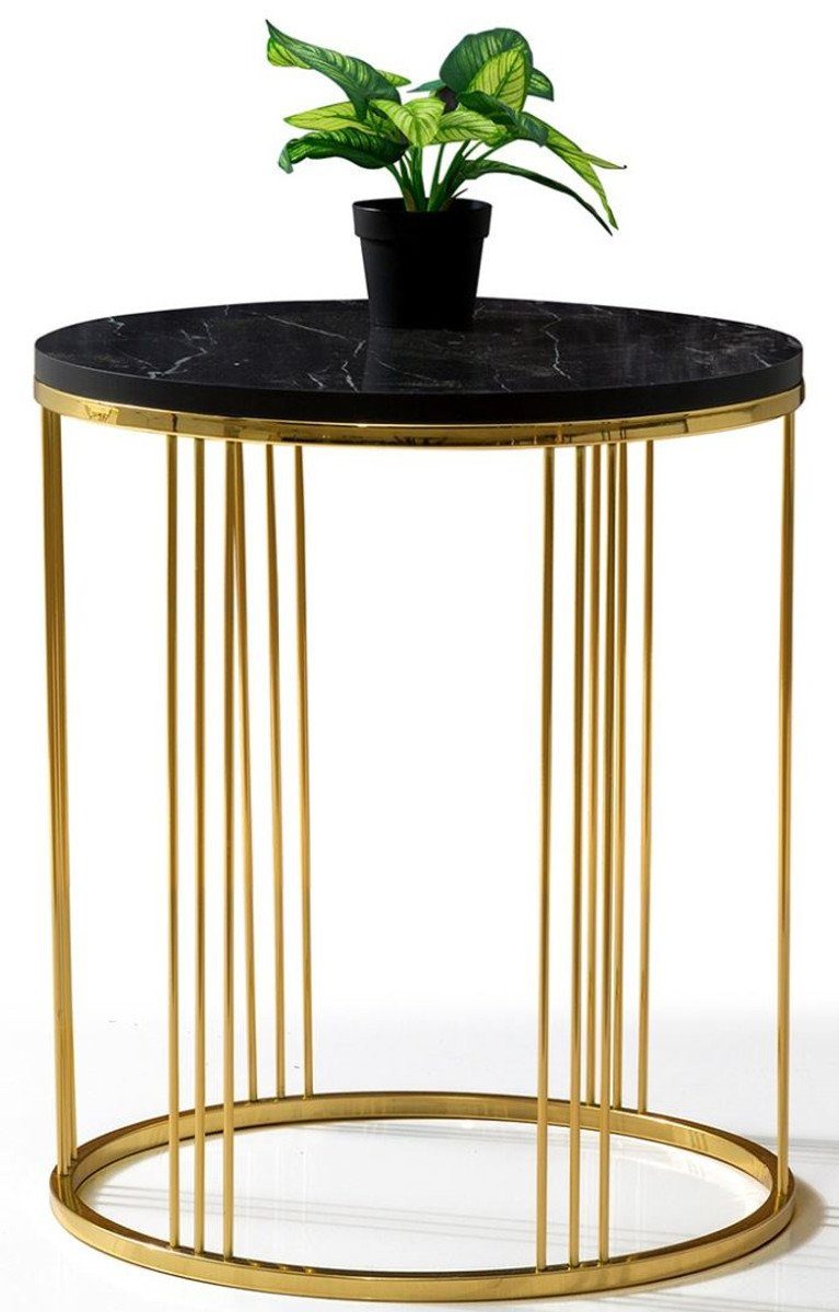 Casa Padrino Beistelltisch Luxus Beistelltisch Gold / Schwarz Ø 47 x H. 50 cm - Runder Tisch mit Marmorplatte - Möbel