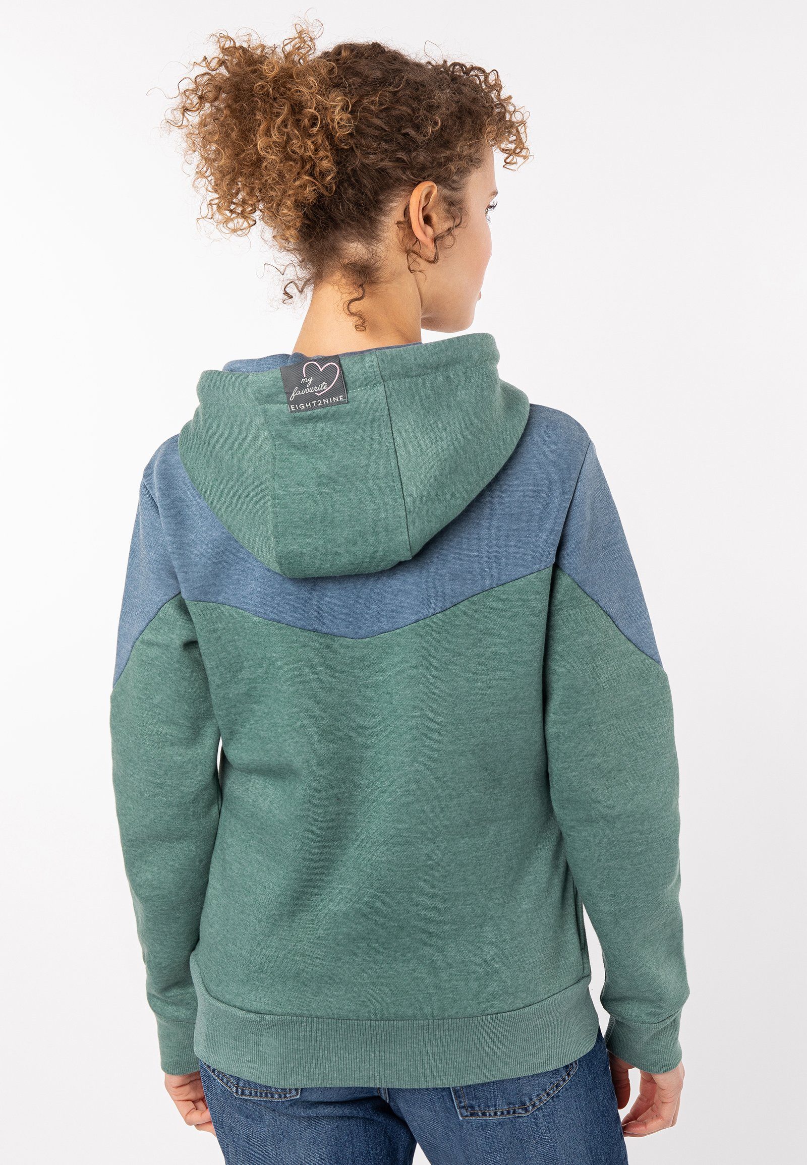 Eight2Nine Hoodie Damen Hoodie Colorblock Sweater, Kapuzensweatshirt mit Eingrifftaschen, mit Kapuze