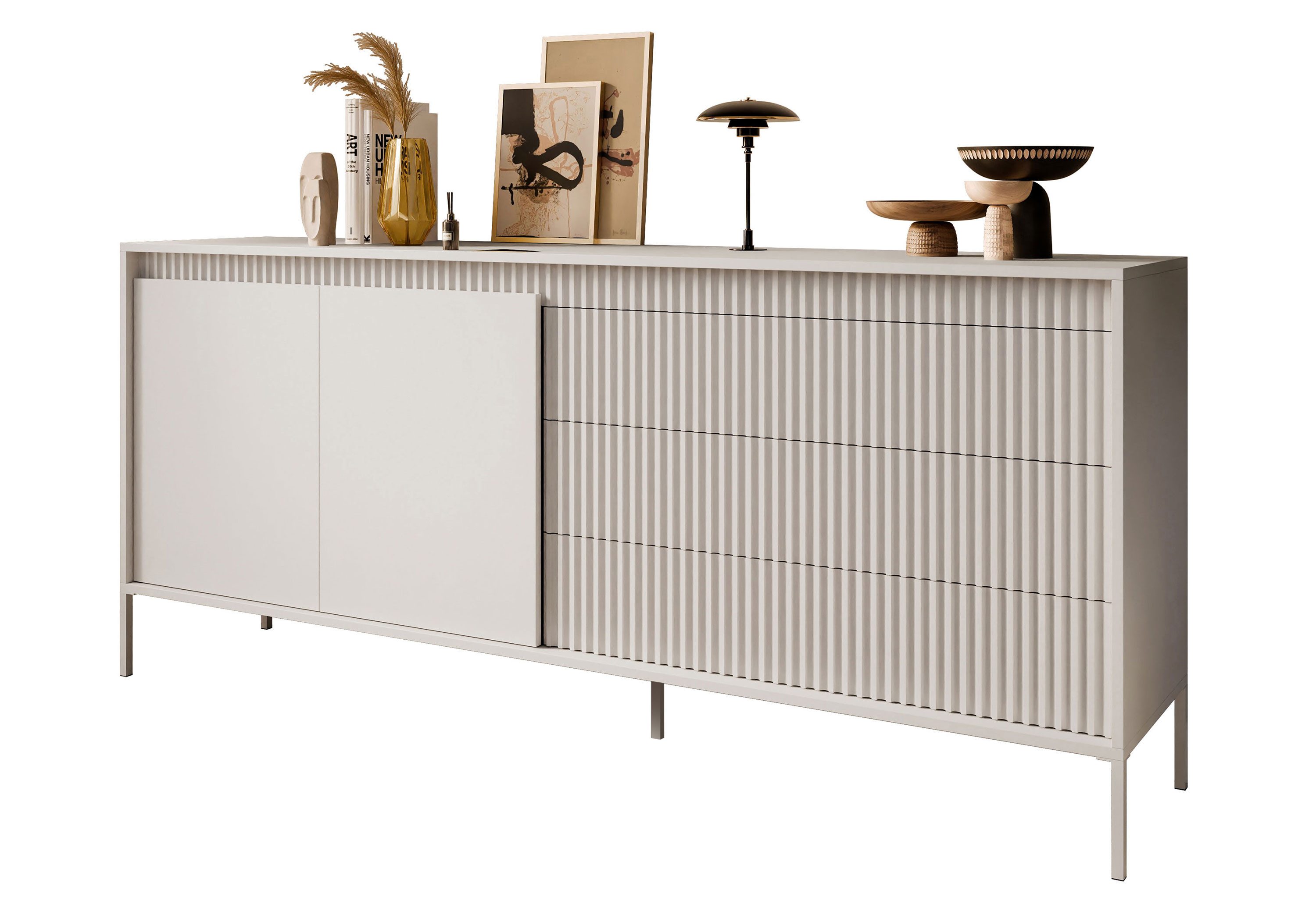 Lookway Kommode YASUMI 2D3S Sideboard mit 2 Türen und 3 Schubladen, 187,1x39,5x81,4 cm