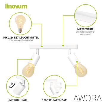 linovum LED Aufbaustrahler AWORA Wohnzimmerlampe 2er weiss mit Retro E27 Globe LEDs, Leuchtmittel inklusive