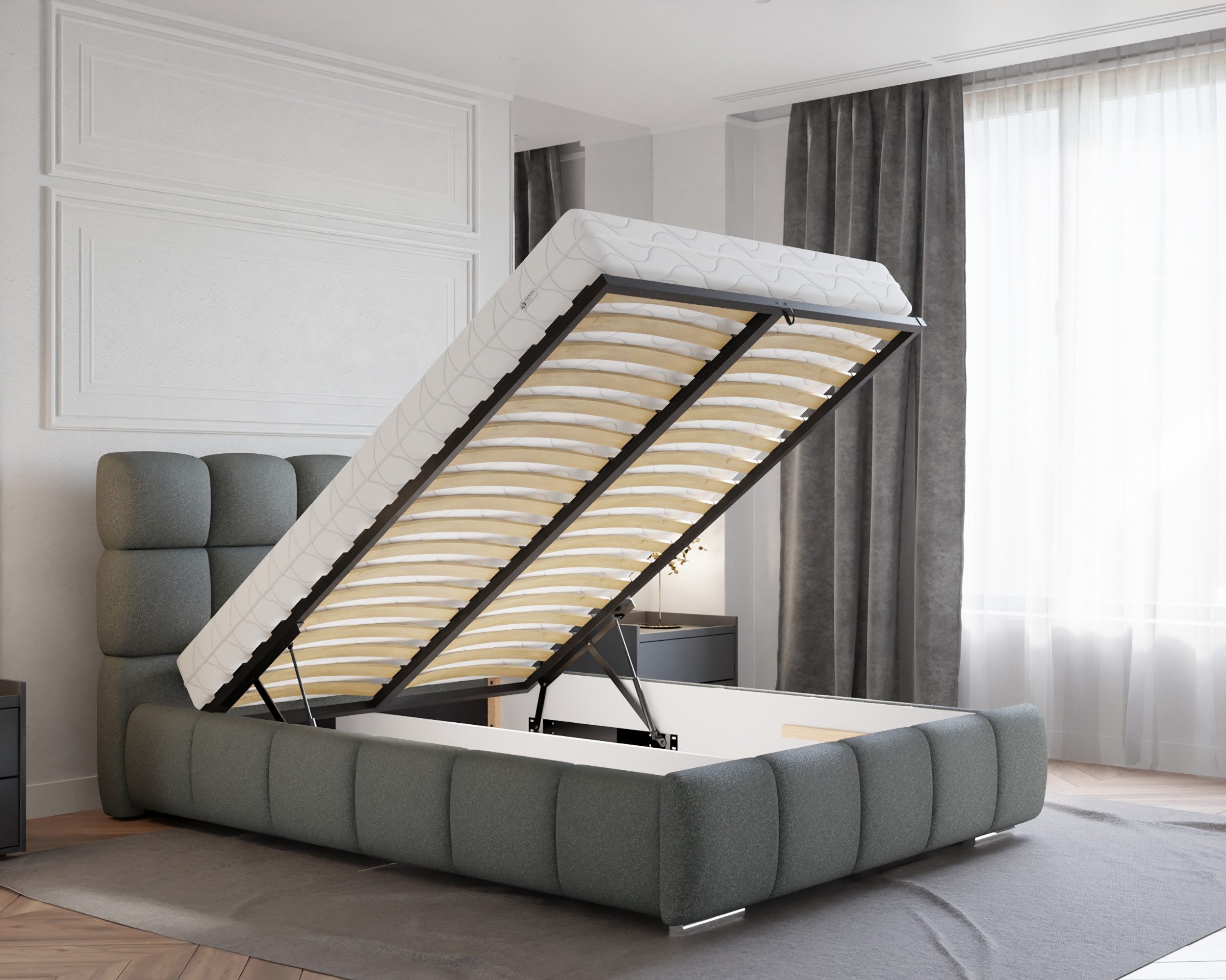 Homesy Polsterbett BLISS Luxus-Bett mit Lattenrost Wahl federkernmatraze, kokosmatratze, (Stabile Rahmenkonstruktion Metallrahmen), Ein Luxusbett in jeder Größe – Bild 5 von 5