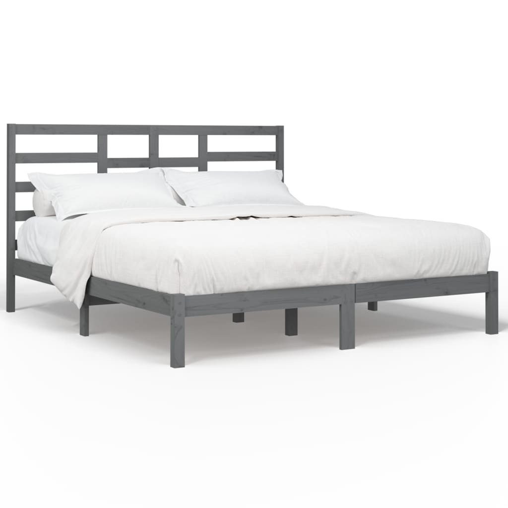 vidaXL Bettgestell 200 x 200 cm Massivholzbett Grau 200x200 cm Bett Holz Bettgestell Dopp
