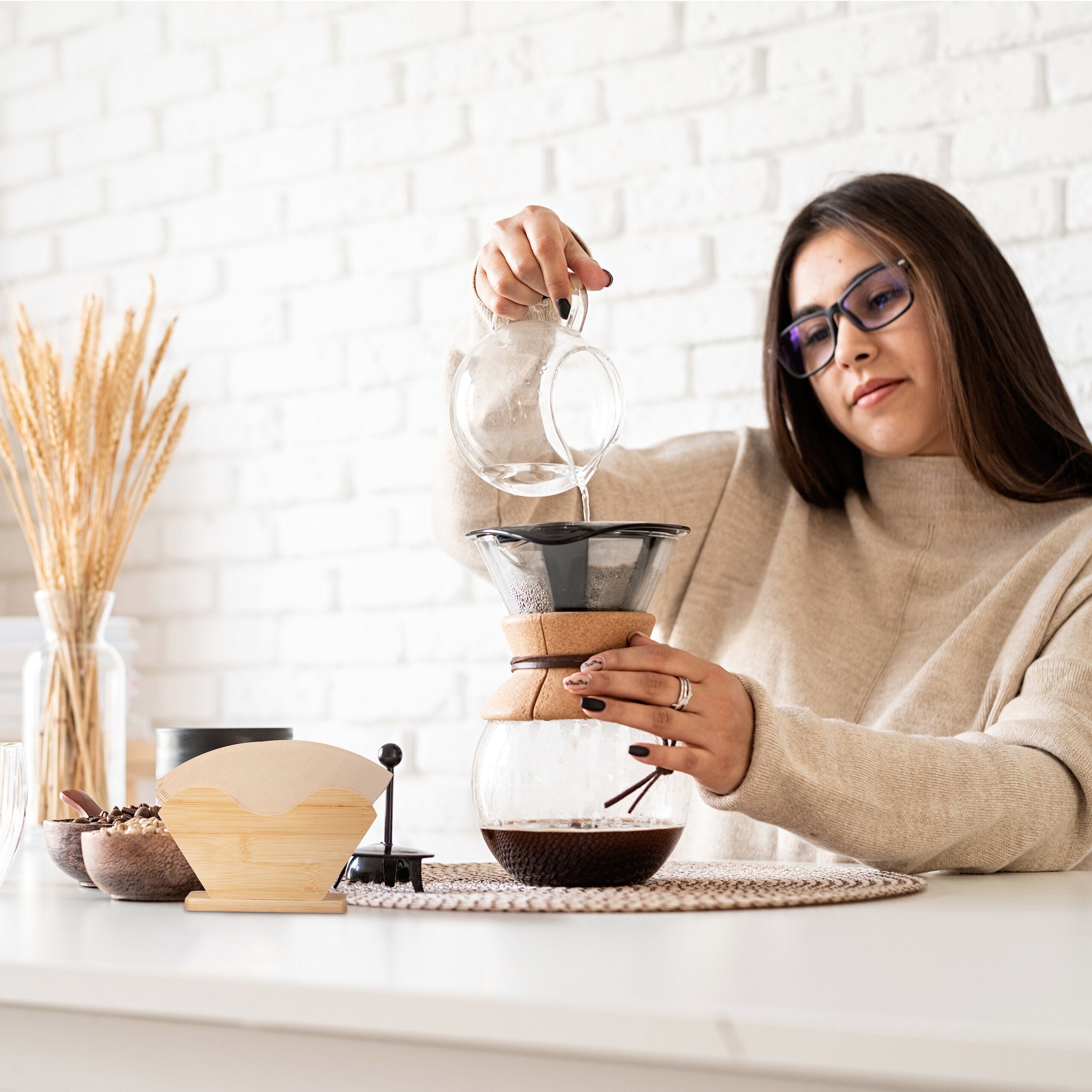 relaxdays Papierfilter Kaffeefilterhalter aus Bambus, Bambus