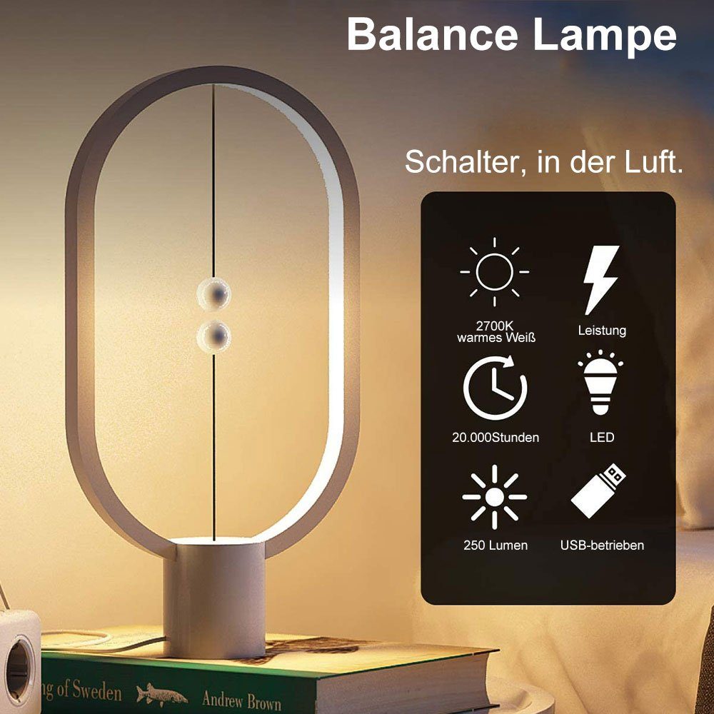 LED Nachttisch USB-betrieben Licht, Lampe Schreibtischlampe Mode Tischleuchte Magnetschalter Rosnek LED Weiß Balance