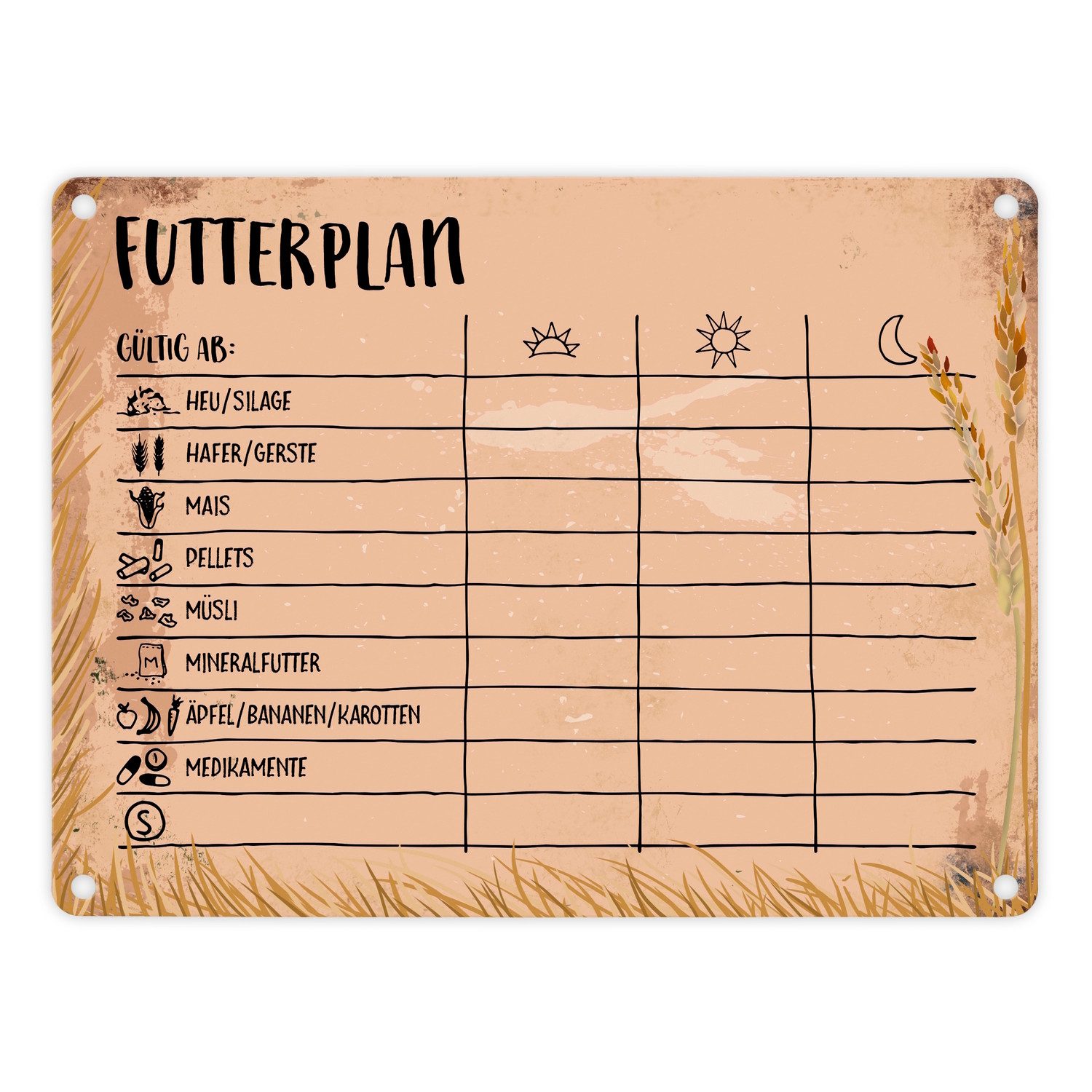 speecheese Metallschild Metallschild mit Futterplan für Pferde Motiv Blechs günstig online kaufen