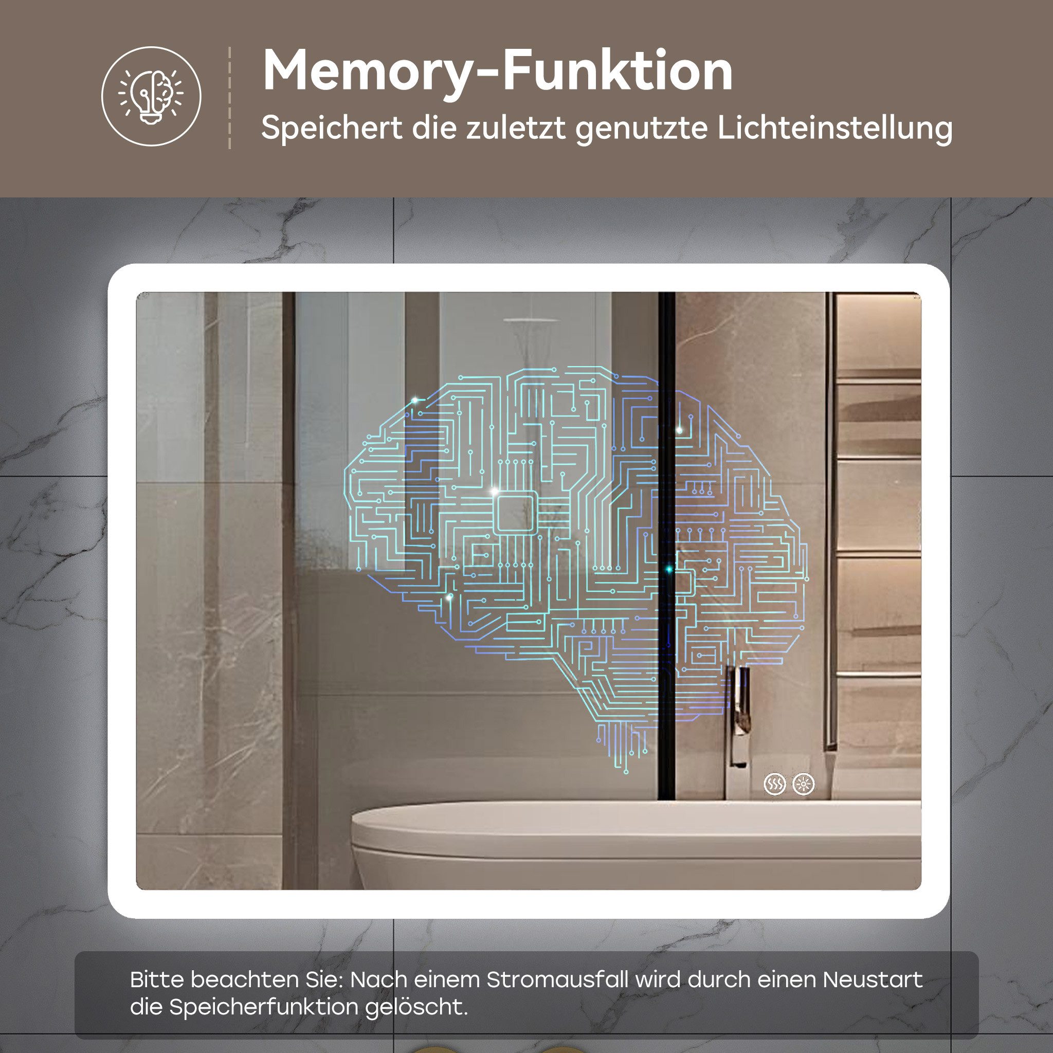 HOROW Badspiegel Badspiegel LED Badezimmerspiegel Rechteckig Lichtfarbe einstellbar (Kaltweiß/Neutralweiß/Warmweiß Licht, Dimmbar, Memory Funktion, IP44, 3 Lich – Bild 2 von 5