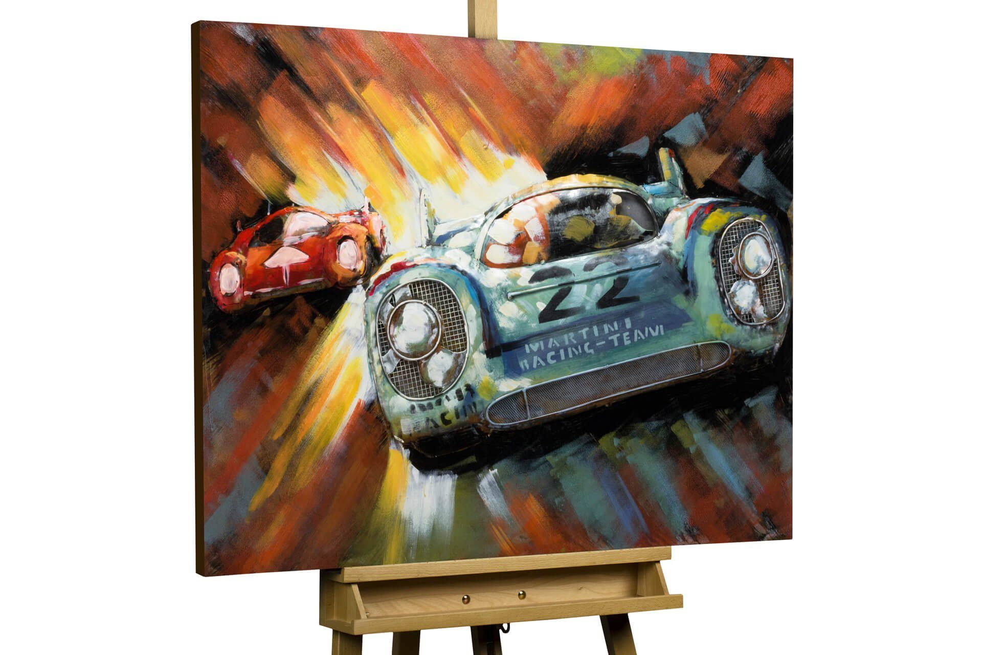 100x75 Racing cm, handgefertiges KUNSTLOFT Duel Metallbild Wandrelief 3D