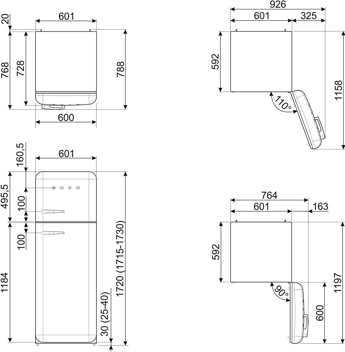 FAB30RPB5, Kühl-/Gefrierkombination breit cm 172 cm 60,1 FAB30 Smeg hoch,