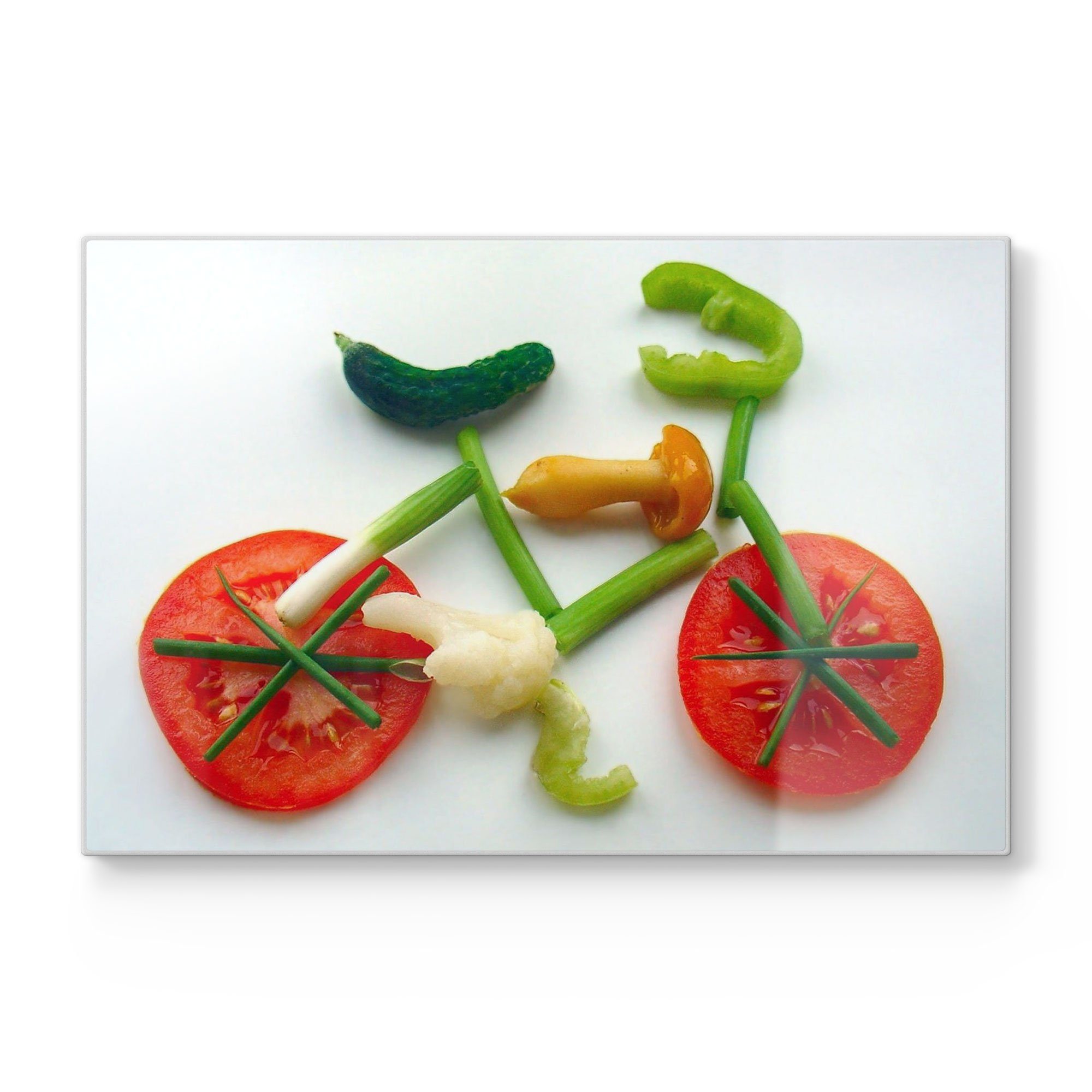 DEQORI Schneidebrett 'Fahrrad aus Gemüse', Glas, Frühstücksbrett Platte Schneideplatte