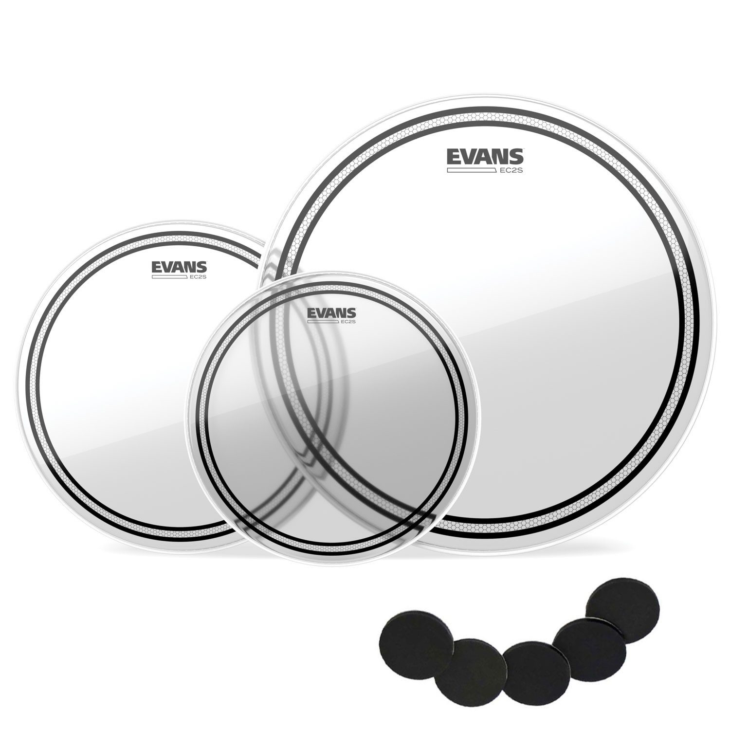 Evans Schlagzeug Evans EC2SCLR-S Clear 12-13-16 mit keepdrum Damper Pads, Fell-Set 12-13-16 Zoll, Damper Pads