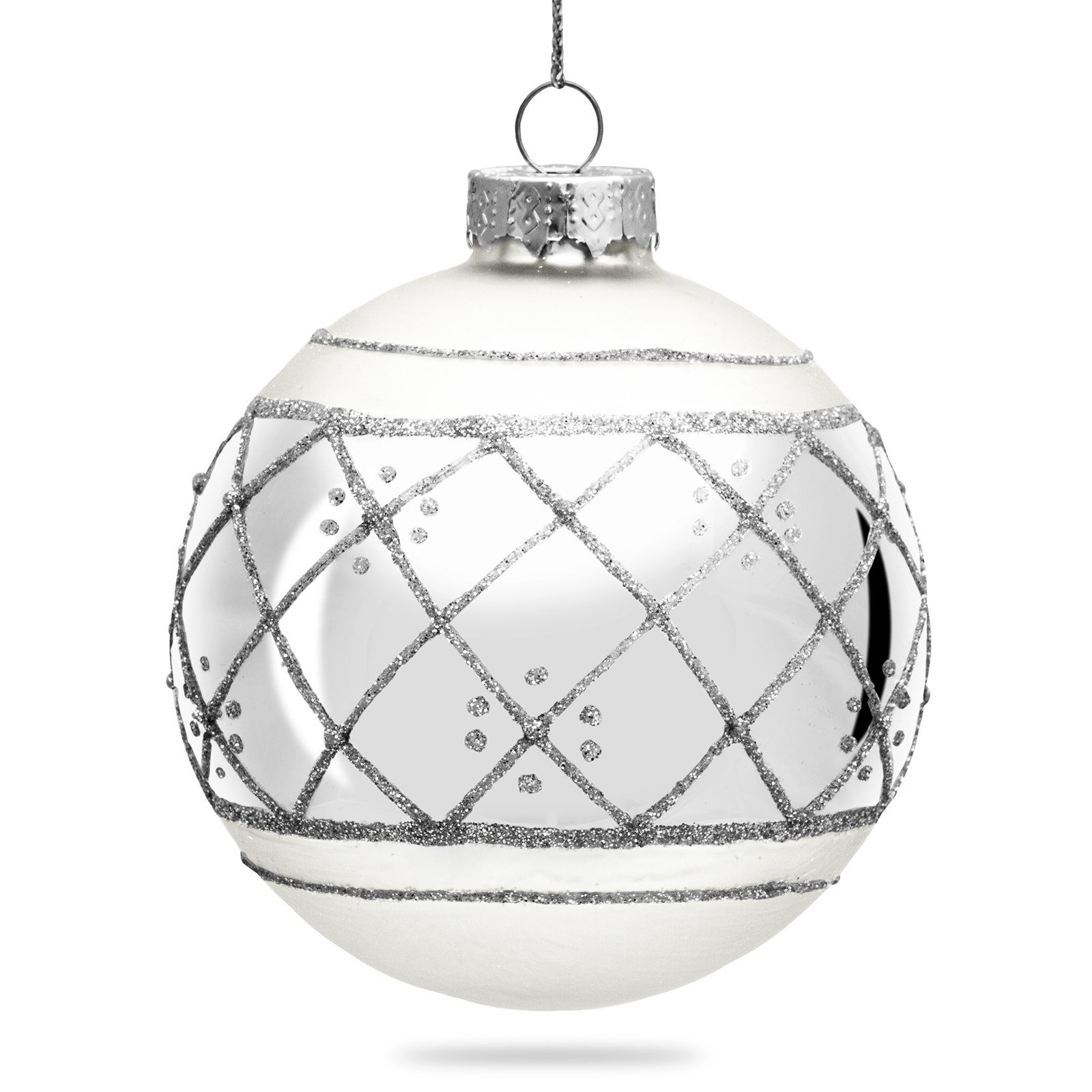 SIKORA Christbaumschmuck Highlights Silber 4er Set Christbaumkugeln aus Glas mit Verzierung Modell Wien silber | Dekohänger