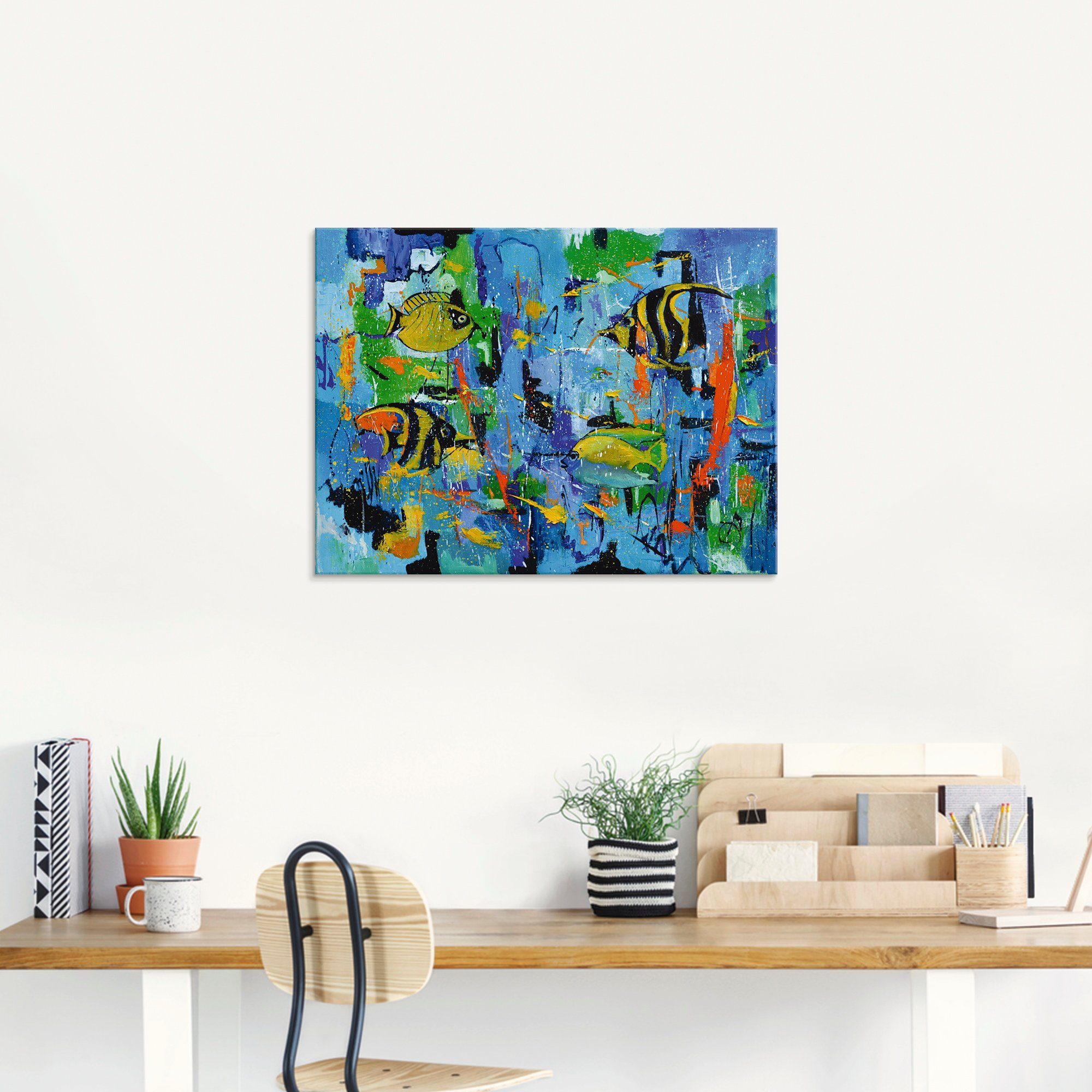Artland Glasbild Abstrakt Fische Blau, Wassertiere (1 St), in verschiedenen Größen