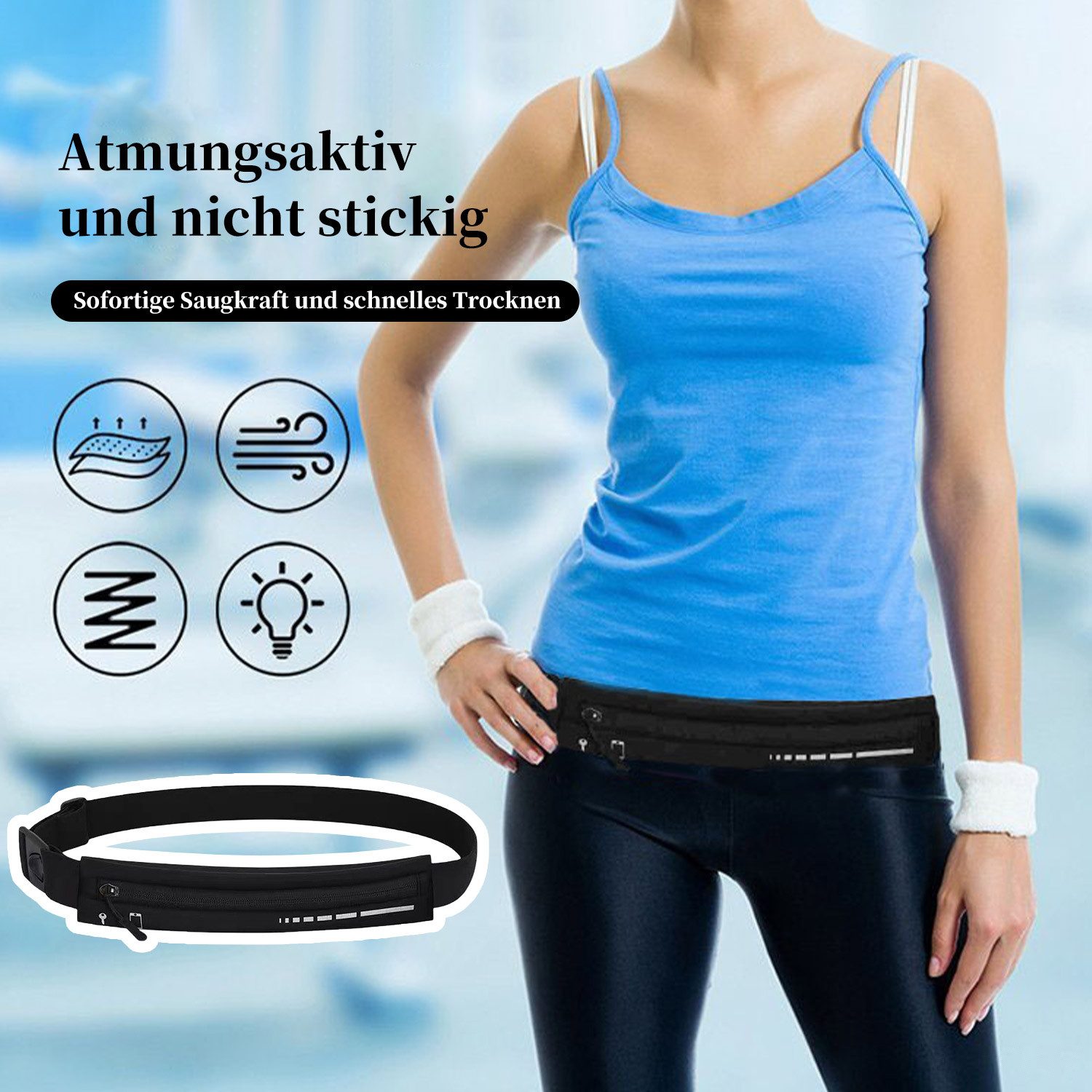 Refttenw Laufgürtel Sport-Bauchtasche Ultraleichte Hüfttasche für Workout Joggen Verstellbarer Hüftgurt, Wasserdicht und Reflektierend
