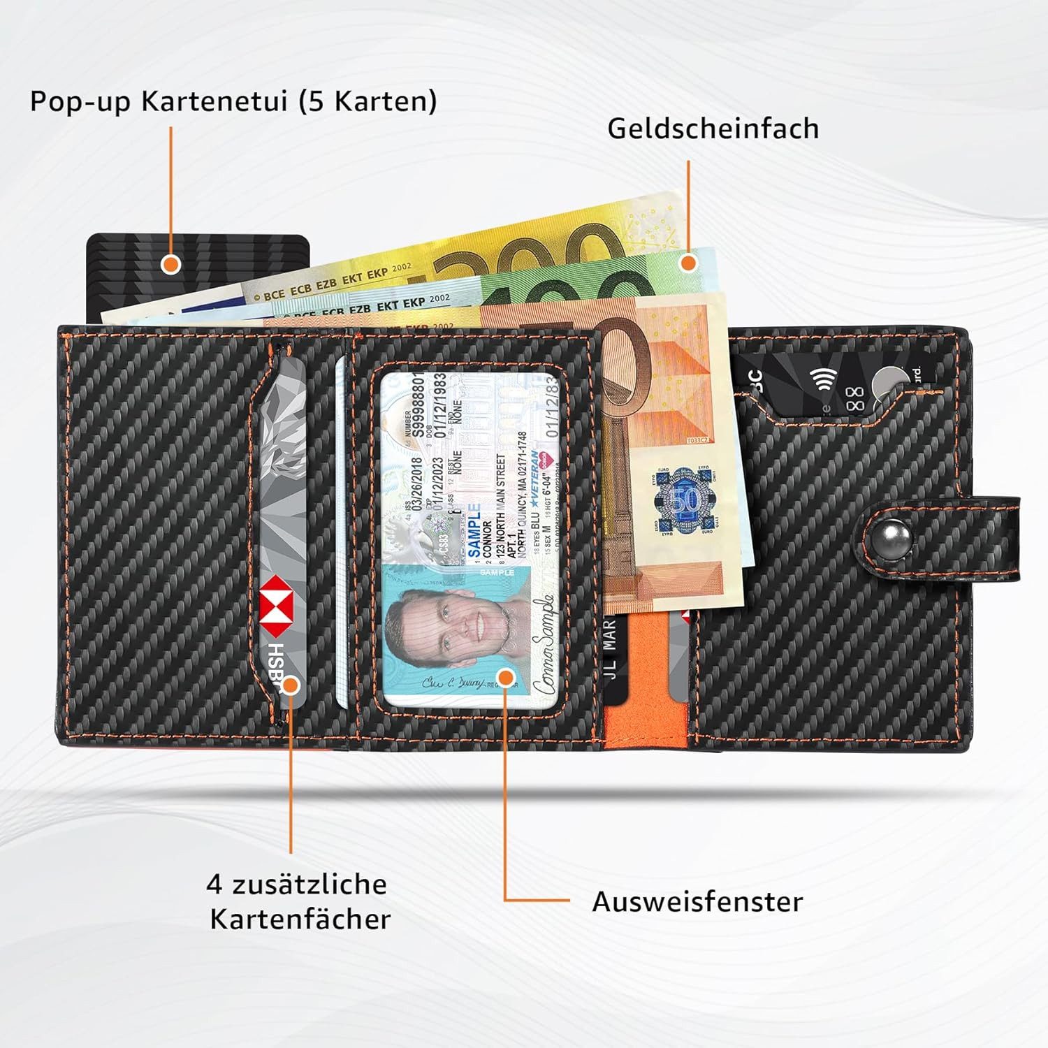 TEEHON Geldbörse Geldbeutel Herren mit Münzfach & RFID Schutz (Slim Wallet Kartenetui Klein, Portmonee Geldbörse Herren, 1-tlg), für Kreditkarten Kreditkartenet – Bild 2 von 5