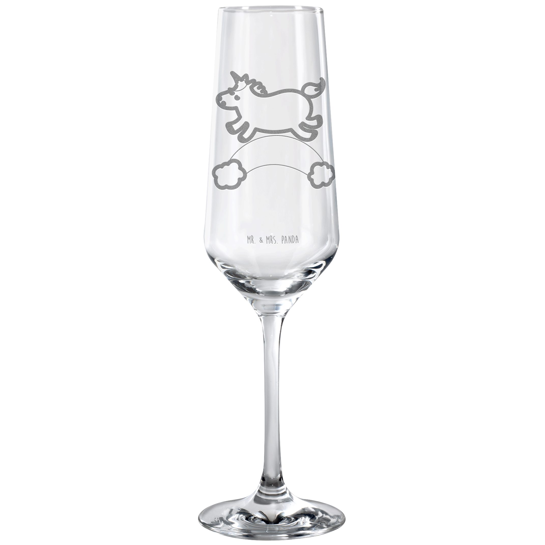 Mr. & Mrs. Panda Sektglas Einhorn Regenbogen - Transparent - Geschenk, Unicorn, Sektglas mit Gr, Premium Glas, Detailreiche Gravur