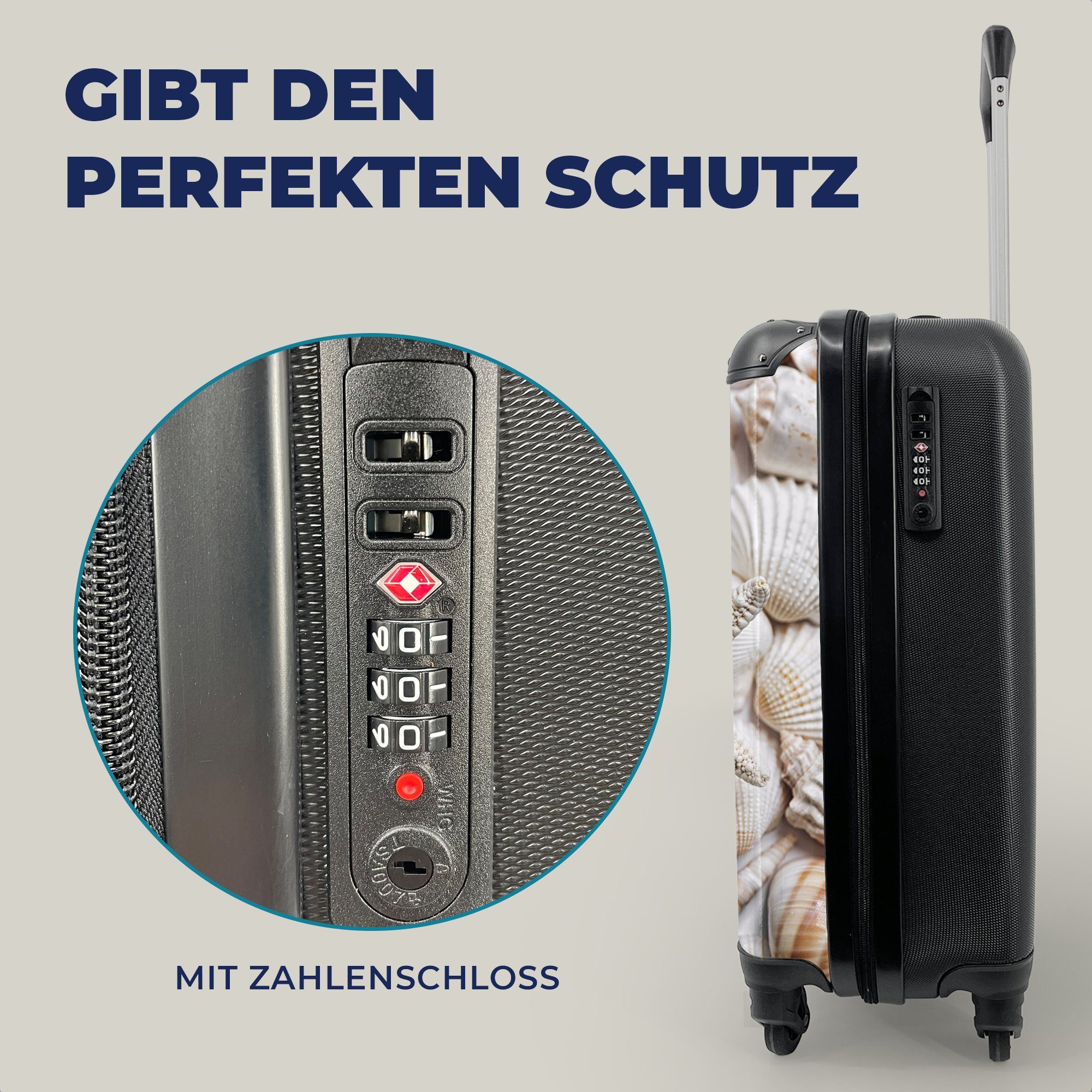 Handgepäck Reisekoffer mit Ferien, Strand, Trolley, rollen, - MuchoWow Muscheln - Reisetasche Rollen, Handgepäckkoffer 4 Seesterne für