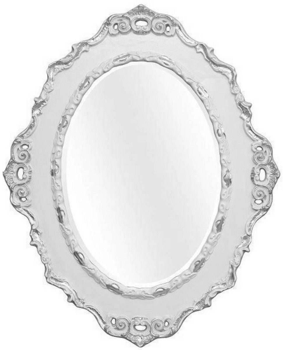 Casa Padrino Barockspiegel Luxus Barock Wandspiegel Hellgrau / Silber 84 x 4 x H. 104 cm - Ovaler Antik Stil Spiegel - Edel & Prunkvoll