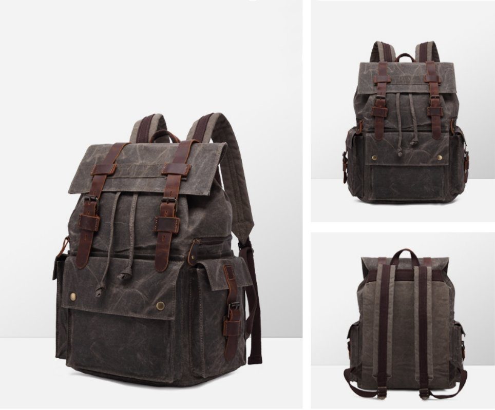 luxuriös, Laptoprucksack Rucksack Herren bis für Jungen Leder mit Business Backpack Schulrucksack Freizeit Reiserucksack Lederrucksack Laptop Schule Echtes Teenager OKWISH 17,3-Zoll für Arbeit (Vintage Laptopfach, Reisen Grau Schultertasche Notebook Laptop, Rucksack, Tasche Uni Echtleder), Damen