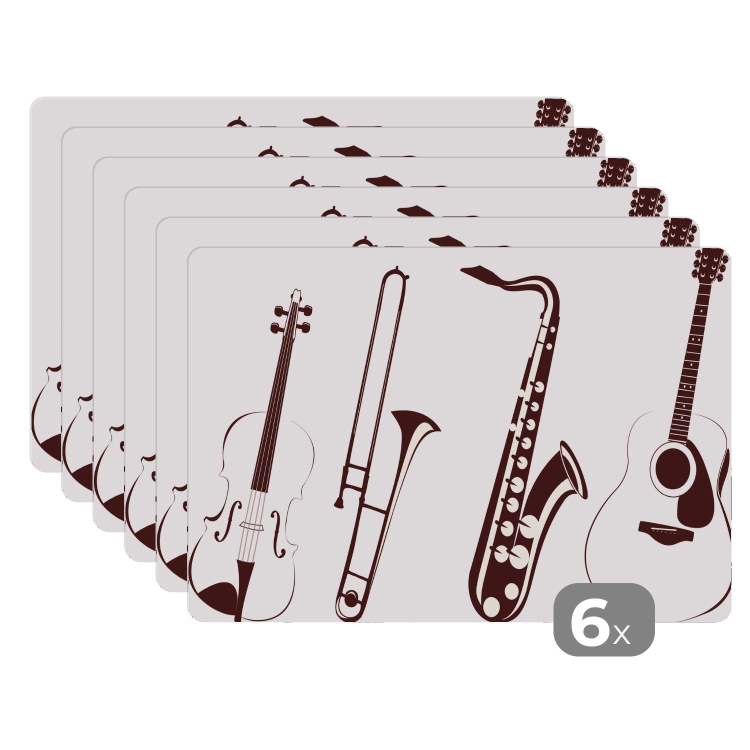 Platzset, Eine Illustration einer Geige und anderer Instrumente, MuchoWow, (6-St), Platzset, Platzdecken, Platzmatte, Tischmatten, Schmutzabweisend