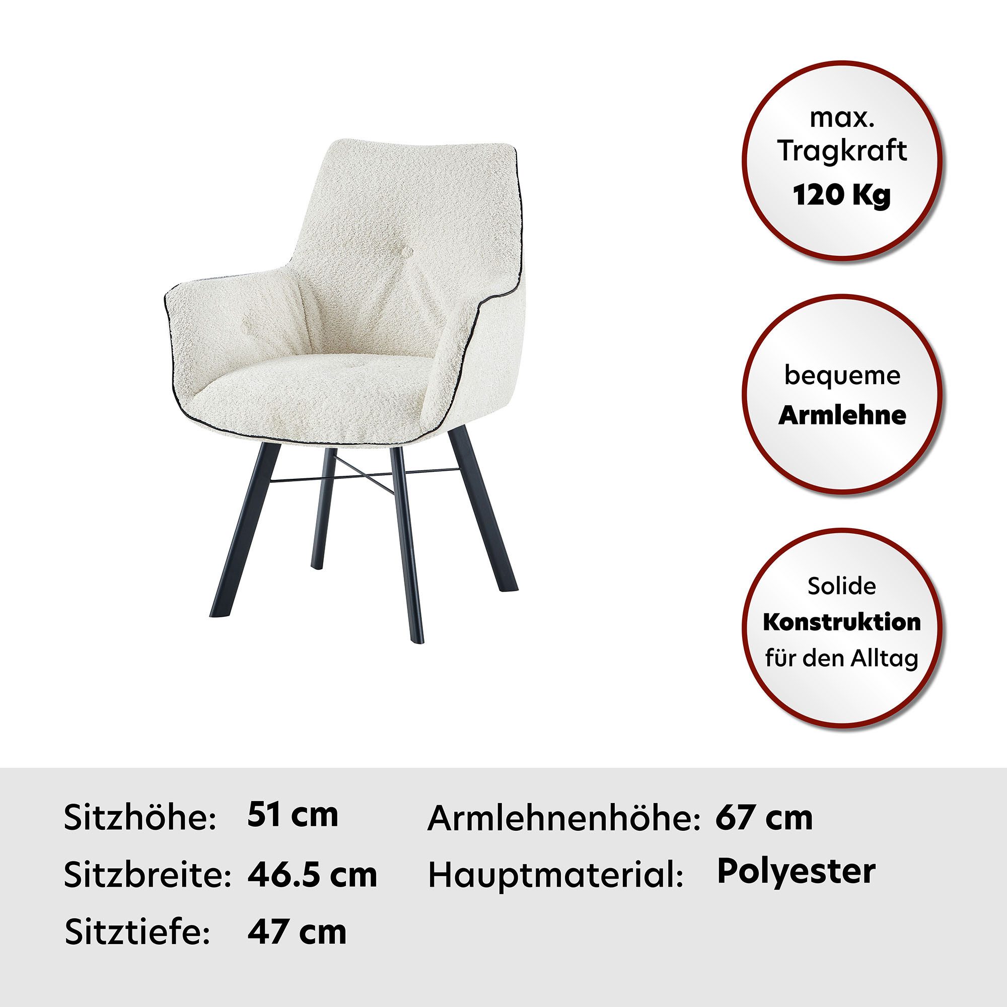 Kayoom Armlehnstuhl Stuhl Allie 125, mit Armlehne, 180° drehbar, mit Rückholautomatik (1 St), 180°-drehbar mit Auto-Rückholfunktion,einfaches Aufstehen mit Armlehne