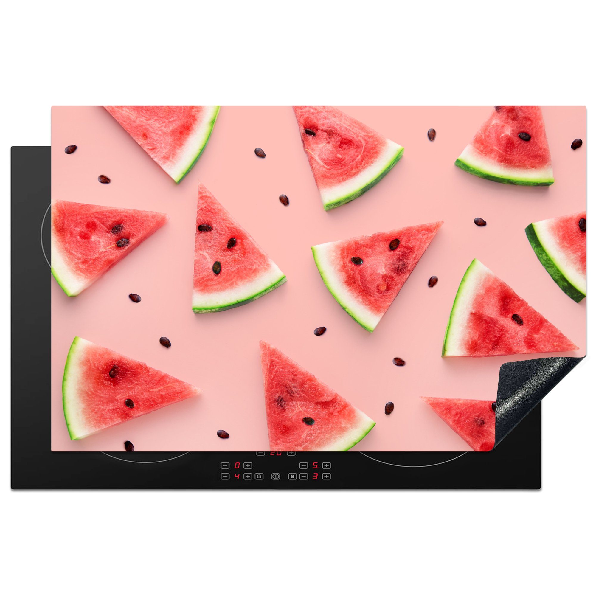MuchoWow Herdblende-/Abdeckplatte Wassermelone - Rosa - Sommer - Muster, Vinyl, (1 tlg), 81x52 cm, Induktionskochfeld Schutz für die küche, Ceranfeldabdeckung
