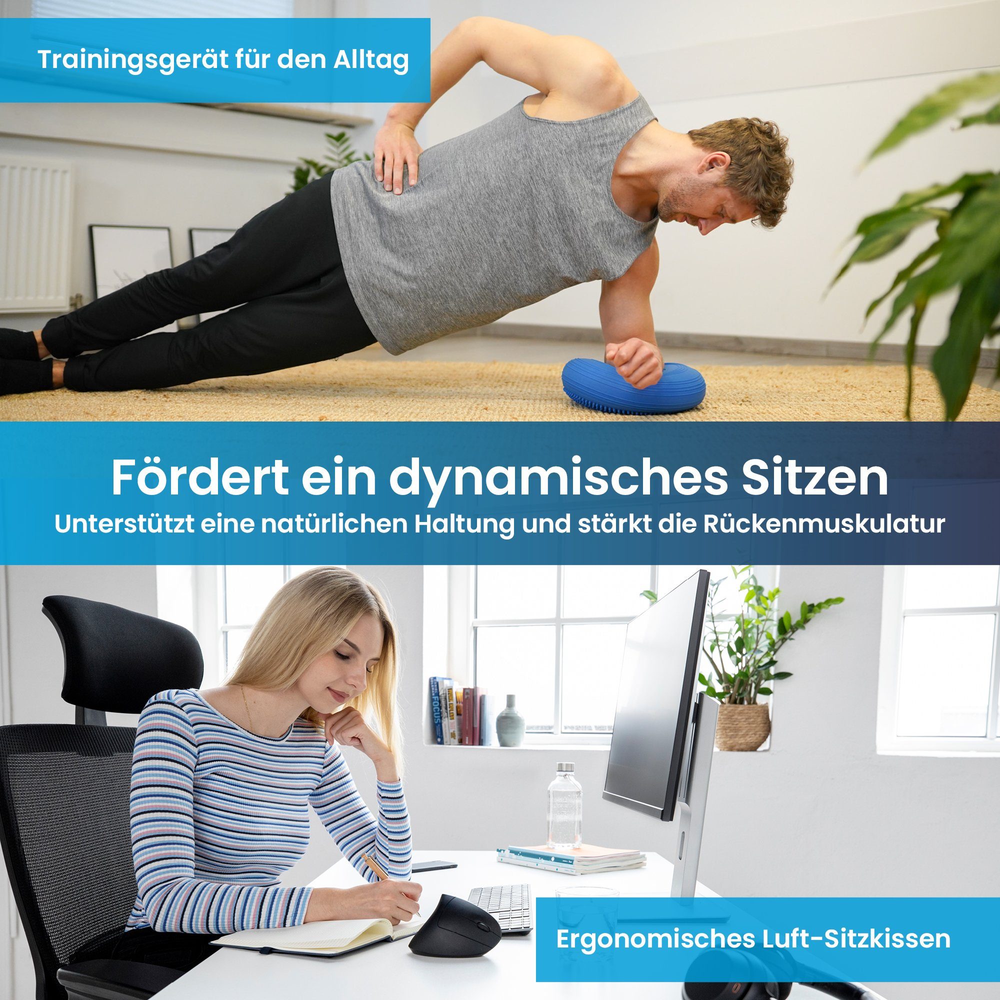 Ergotopia Balancekissen ergonomisches Ballsitzkissen 33cm inkl. Luftpumpe, zur Unterstützung beim Balancetraining