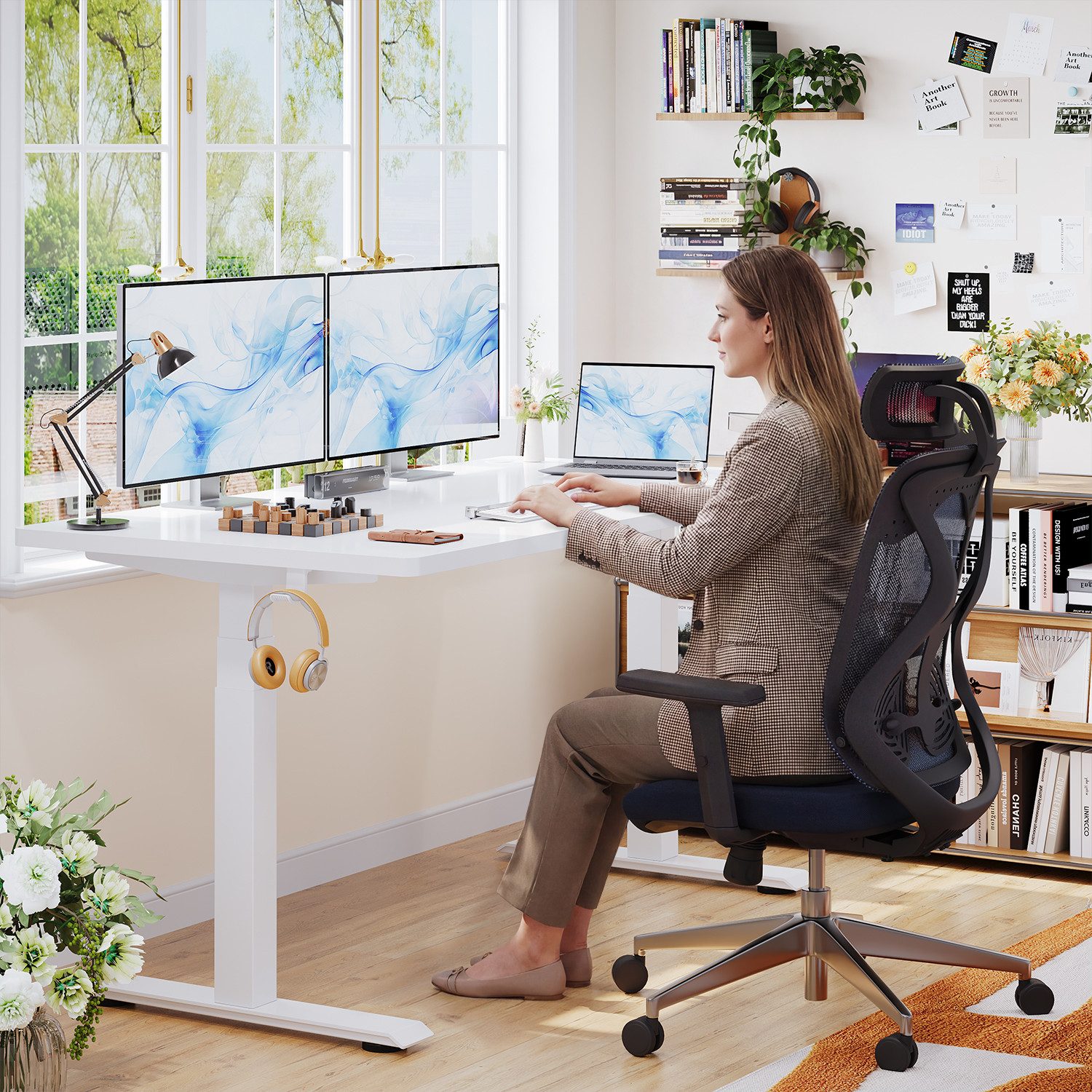 HOMALL Schreibtisch Höhenverstellbarer Schreibtisch elektrischer mit 2 Moto günstig online kaufen