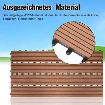 Bettizia Holzfliesen WPC Fliesen 6-30 Stück 1-5m² 60x30 cm Terrassendielen Holzfliesen, 12 St., mit klicksystem für Terrassen und Balkon