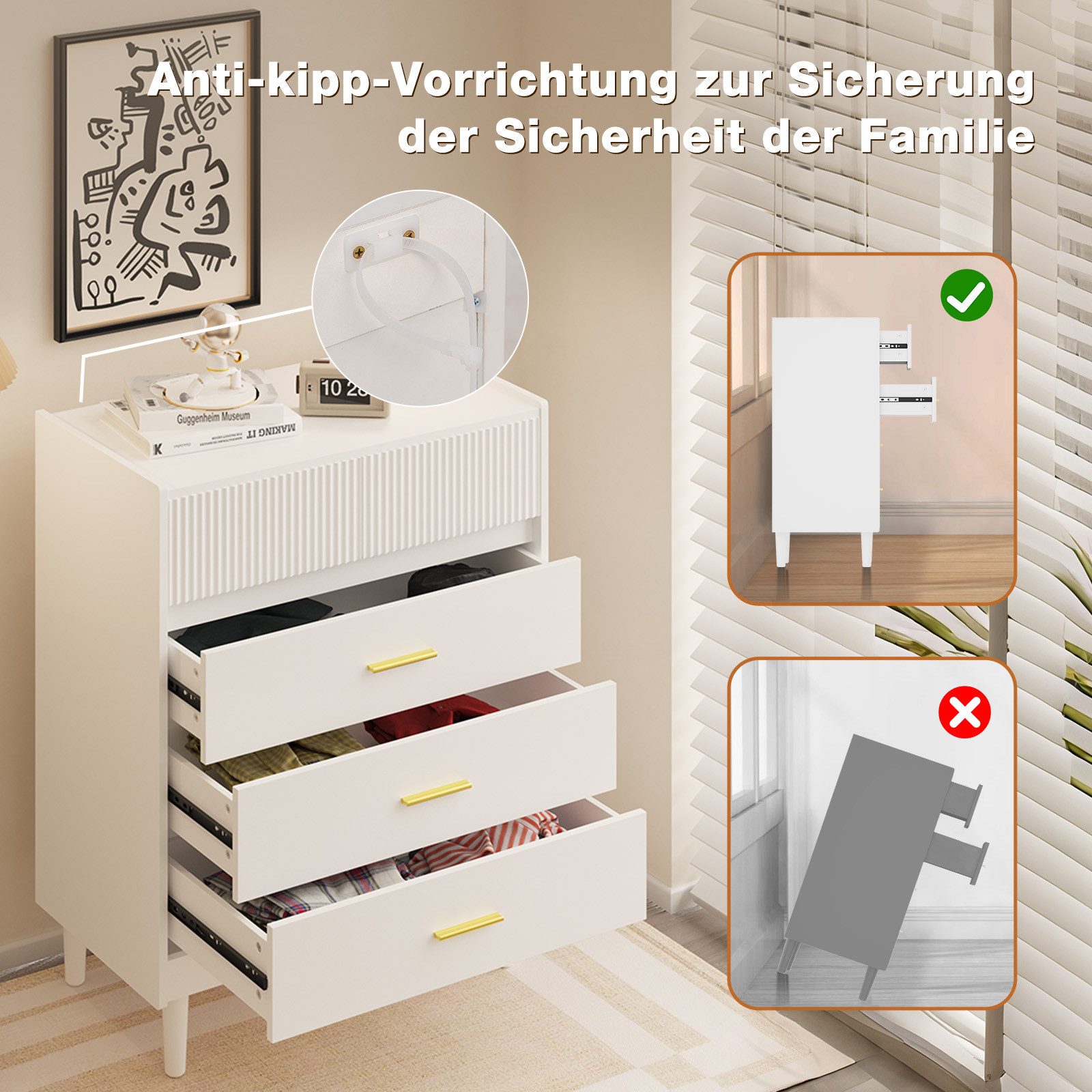 HOMAVO Kommode mit Schubladen für Wohnzimmer Schlafzimmer modern & geräumig (FSC®, viel Stauraum, pflegeleicht), für Wohnzimmer Schlafzimmer Büro Flur