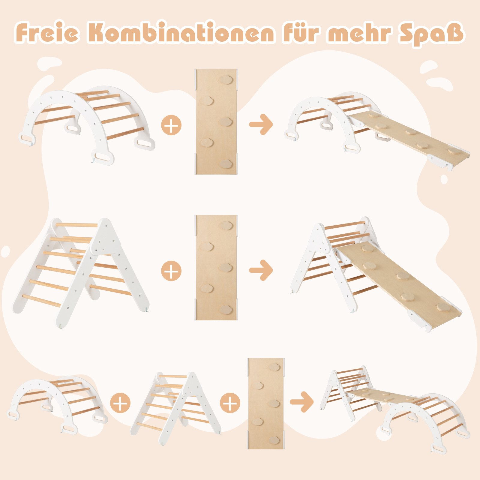 COSTWAY Klettergerüst, 4 in 1 Kletterbogen mit Rampe, Tragfähigkeit von 50kg