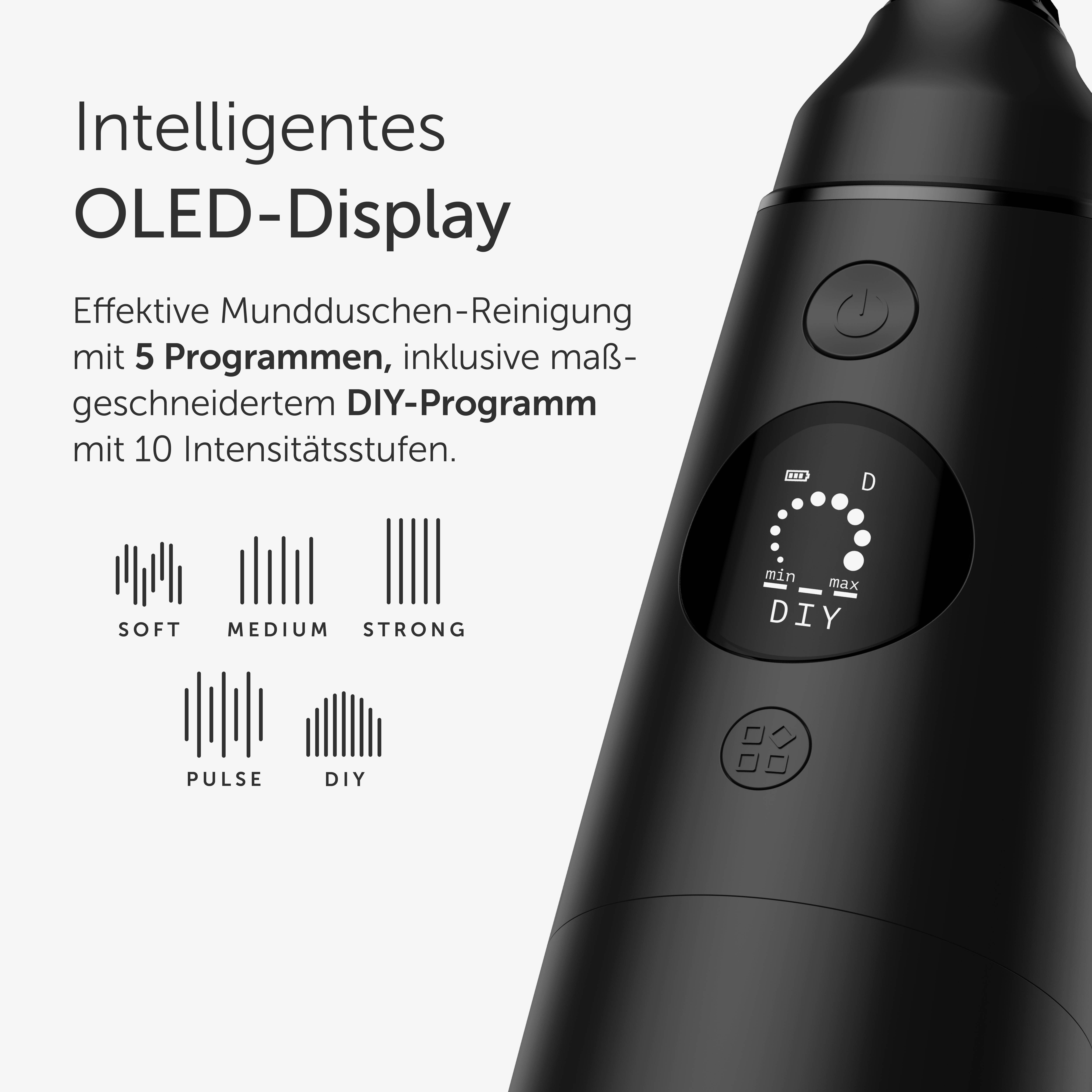 Wondersmile Munddusche Testsieger 2025 - 100 Tage risikofrei testen - SmoothFlow-Technologie, Aufsätze: 1 St., Inteligentes OLED Display