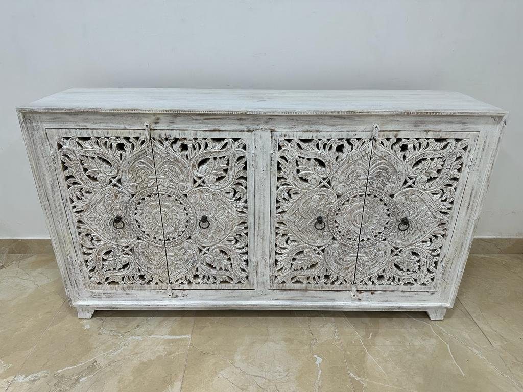 Oriental Galerie Handarbeit cm 160 Indien Unterschrank Sideboard Hema Weiß
