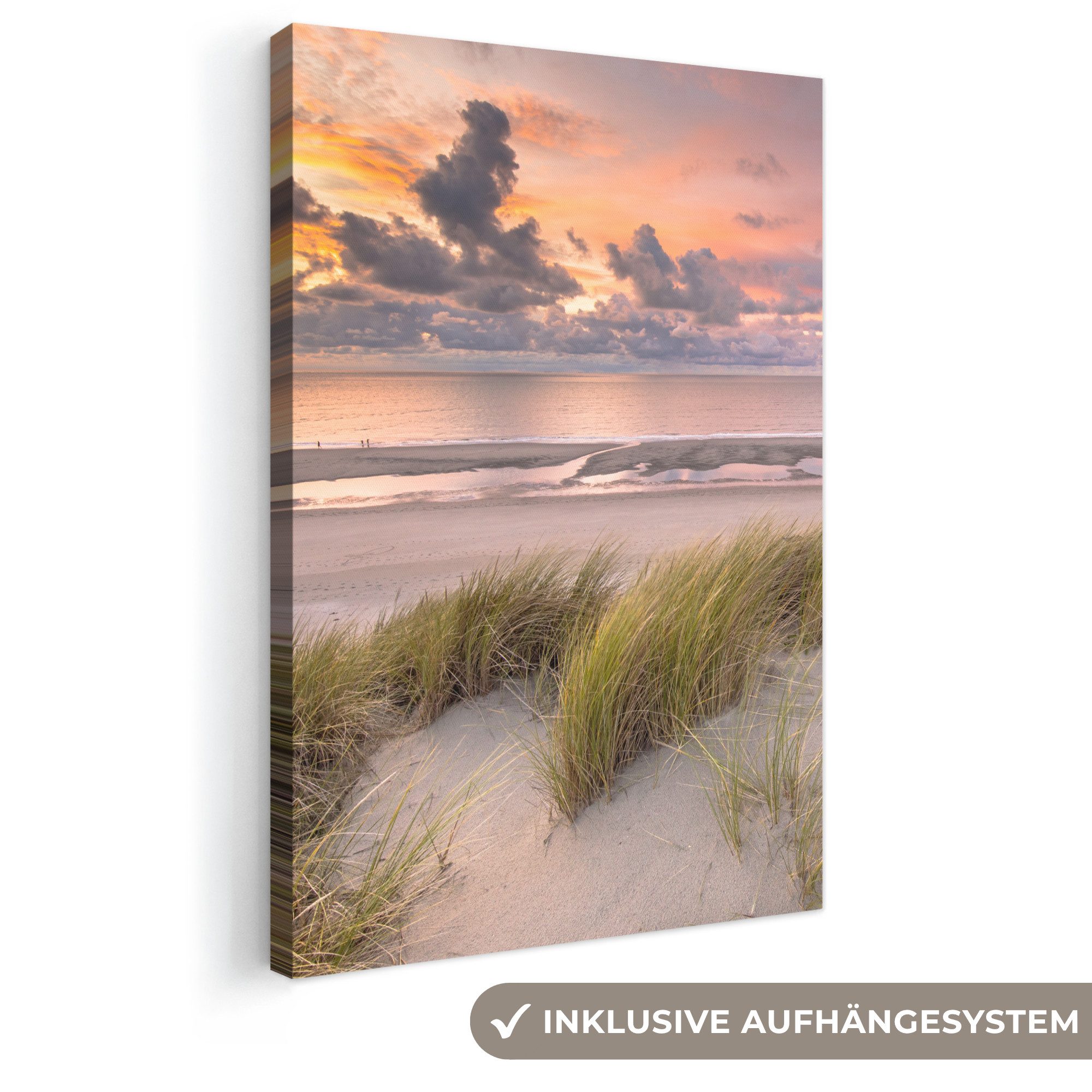 OneMillionCanvasses® Leinwandbild Sonnenuntergang - Düne - Strand - Pflanzen - Meer, Fotodruck (1 St), Leinwand Canvas Wandbild, Wanddekoration 20x30 cm