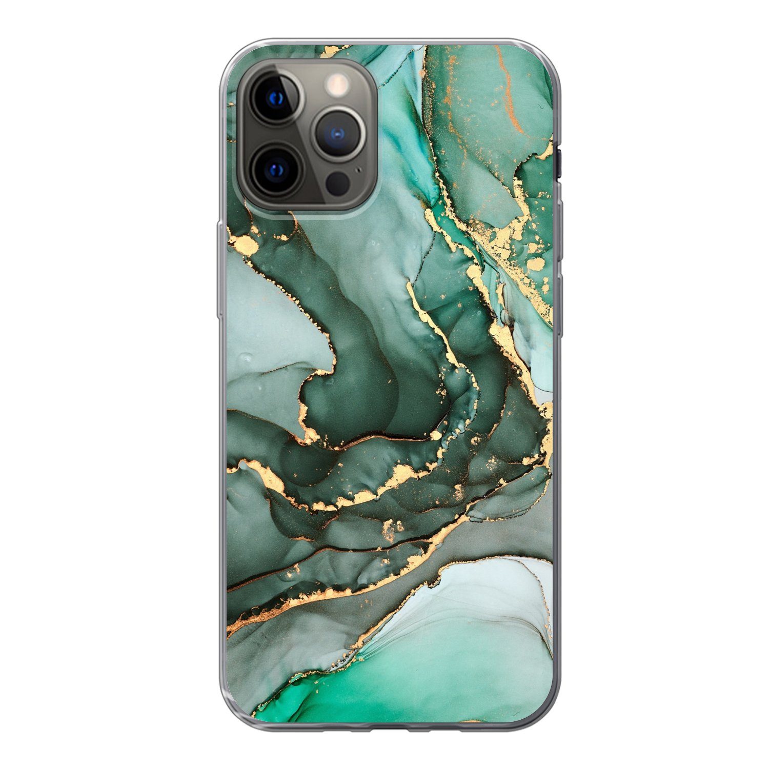 MuchoWow Handyhülle für Apple iPhone 12 Pro Gold - Marmor - Grün - Luxus - Marmoroptik - G, Smartphone-Bumper, Print, Handy Schutzhülle Dünn