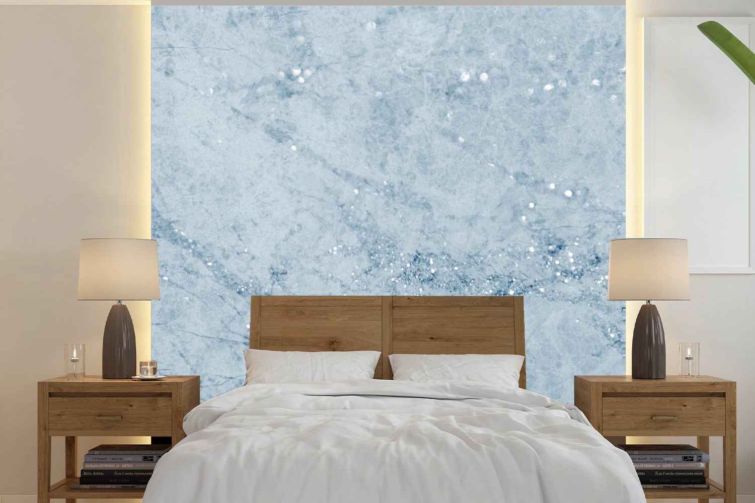 Marmor Wandtapete - bedruckt, Wohnzimmer für oder Vinyl - Blau, Tapete St), MuchoWow Matt, Schlafzimmer, Muster (5 Fototapete